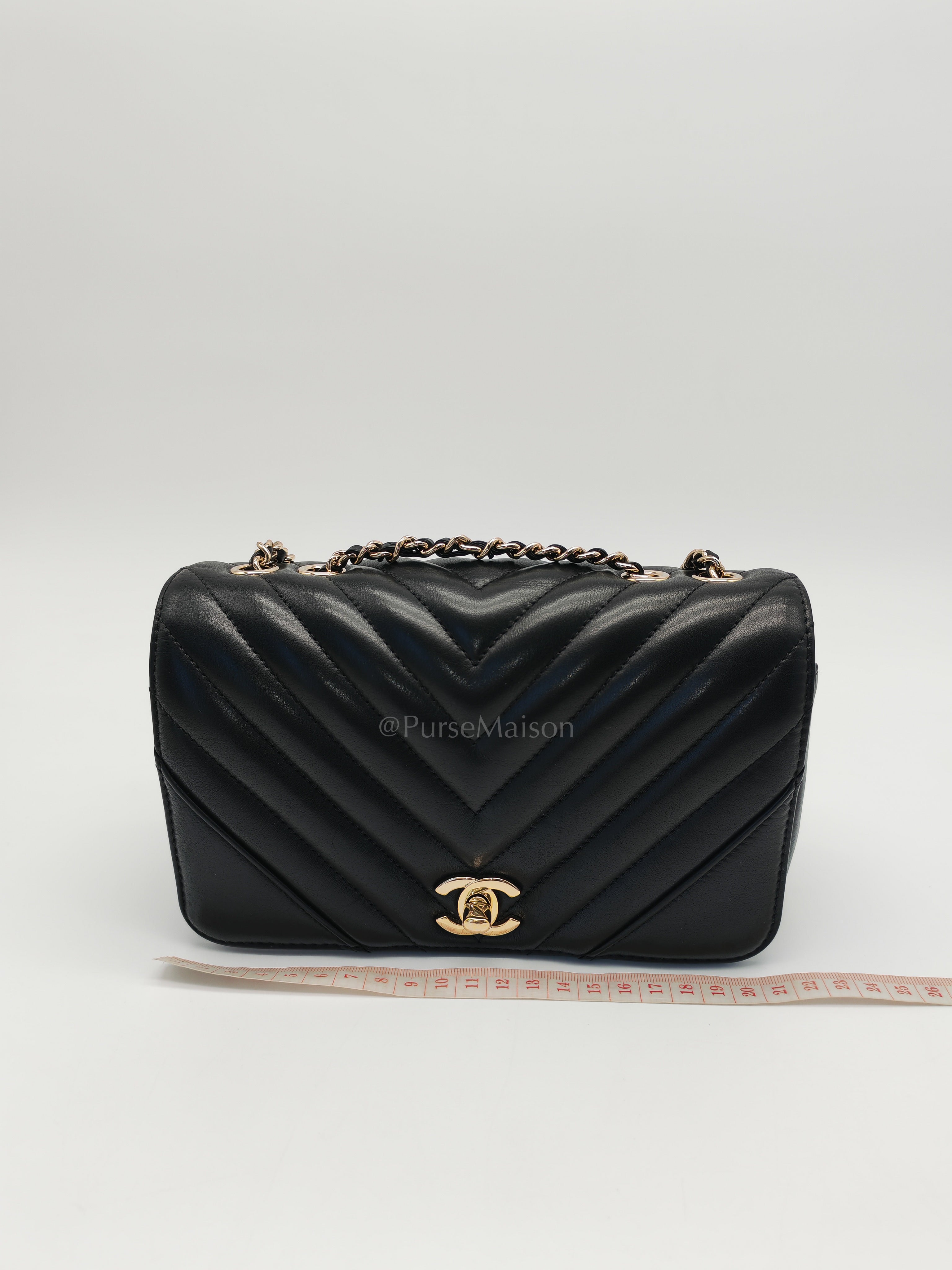 Statement Flap Small in Black Lambskin Leather Light Gold Hardware (Series 28) | Purse Maison Luxury Bags Shop