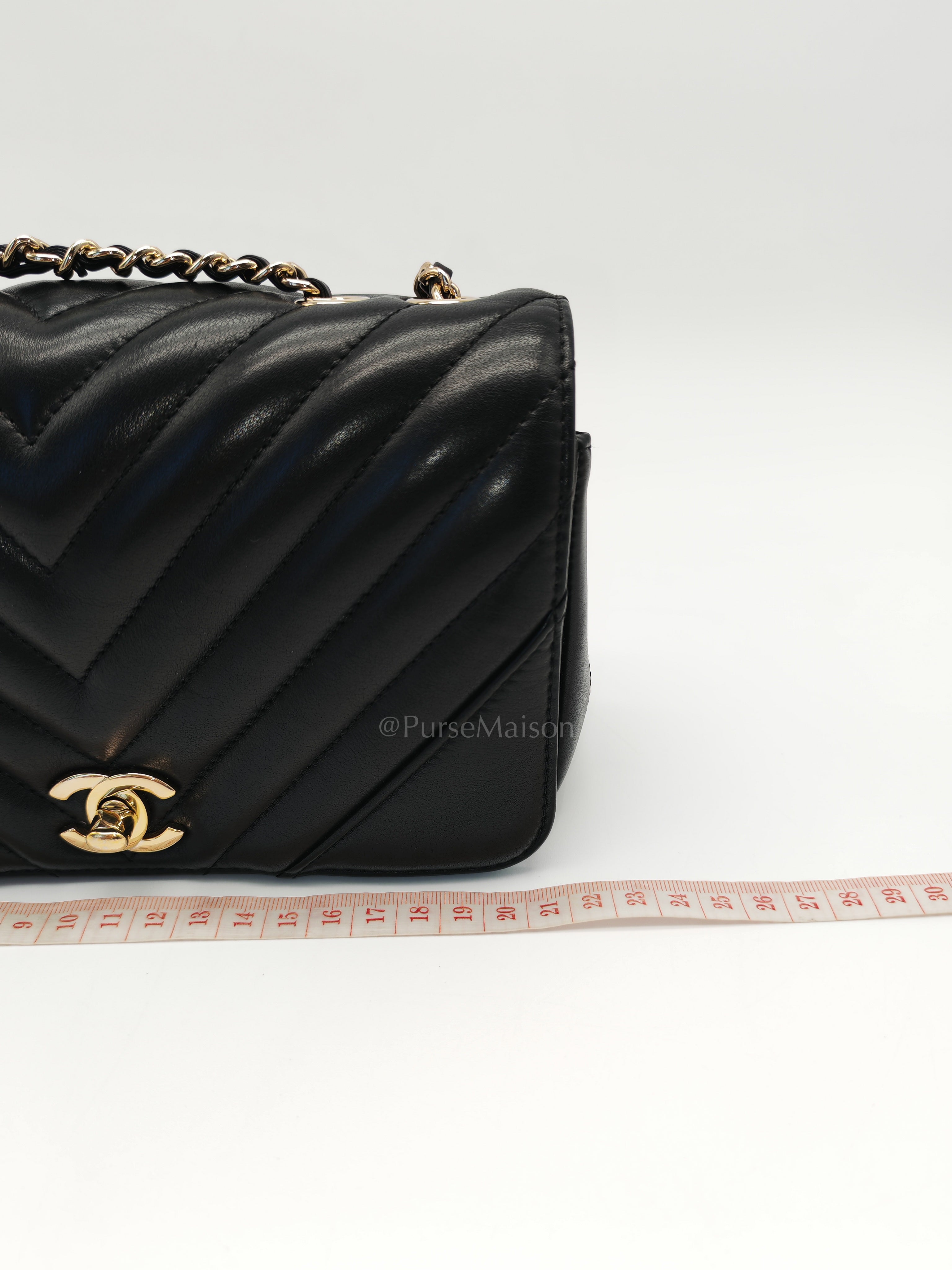 Statement Flap Small in Black Lambskin Leather Light Gold Hardware (Series 28) | Purse Maison Luxury Bags Shop