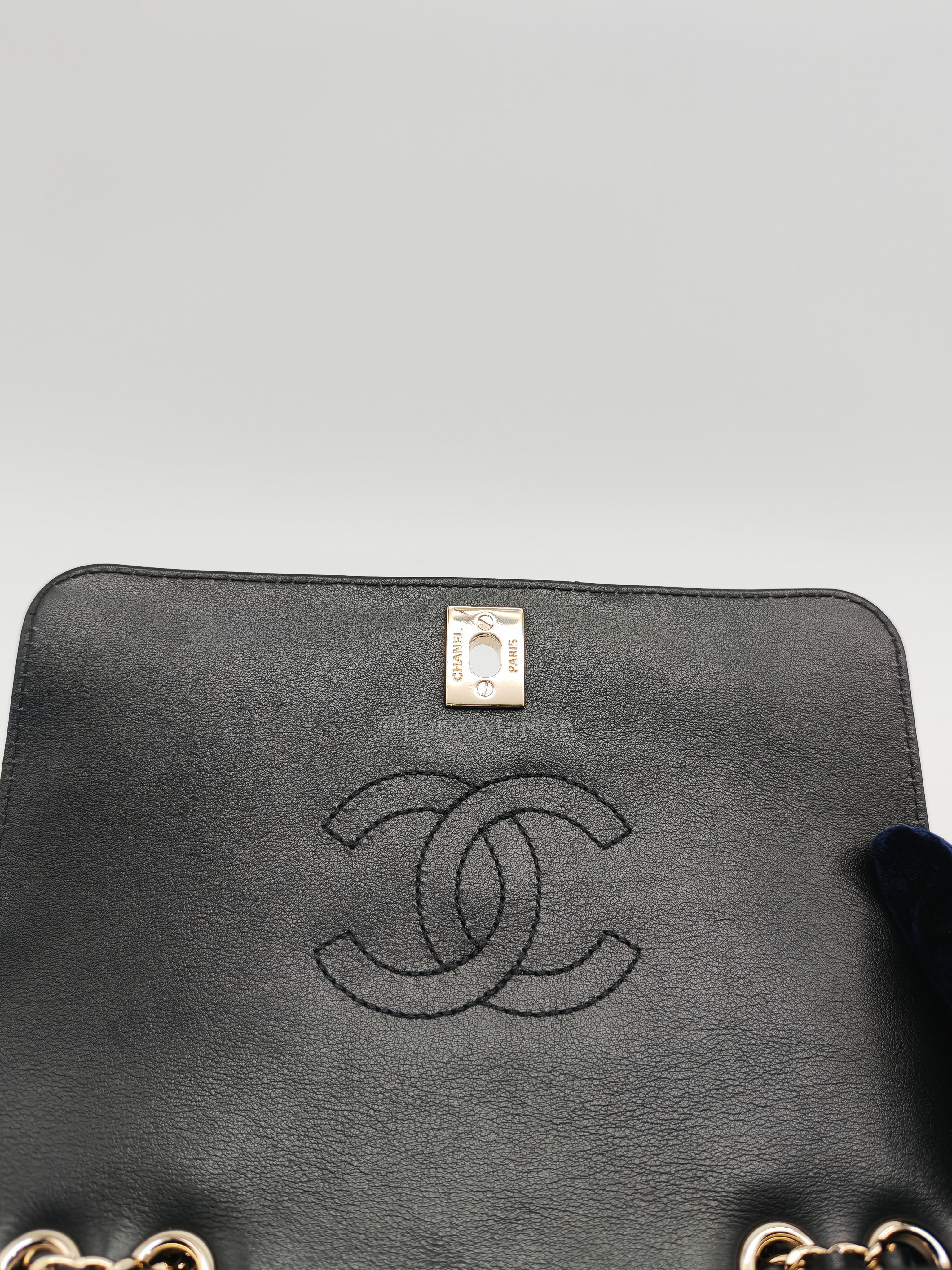Statement Flap Small in Black Lambskin Leather Light Gold Hardware (Series 28) | Purse Maison Luxury Bags Shop