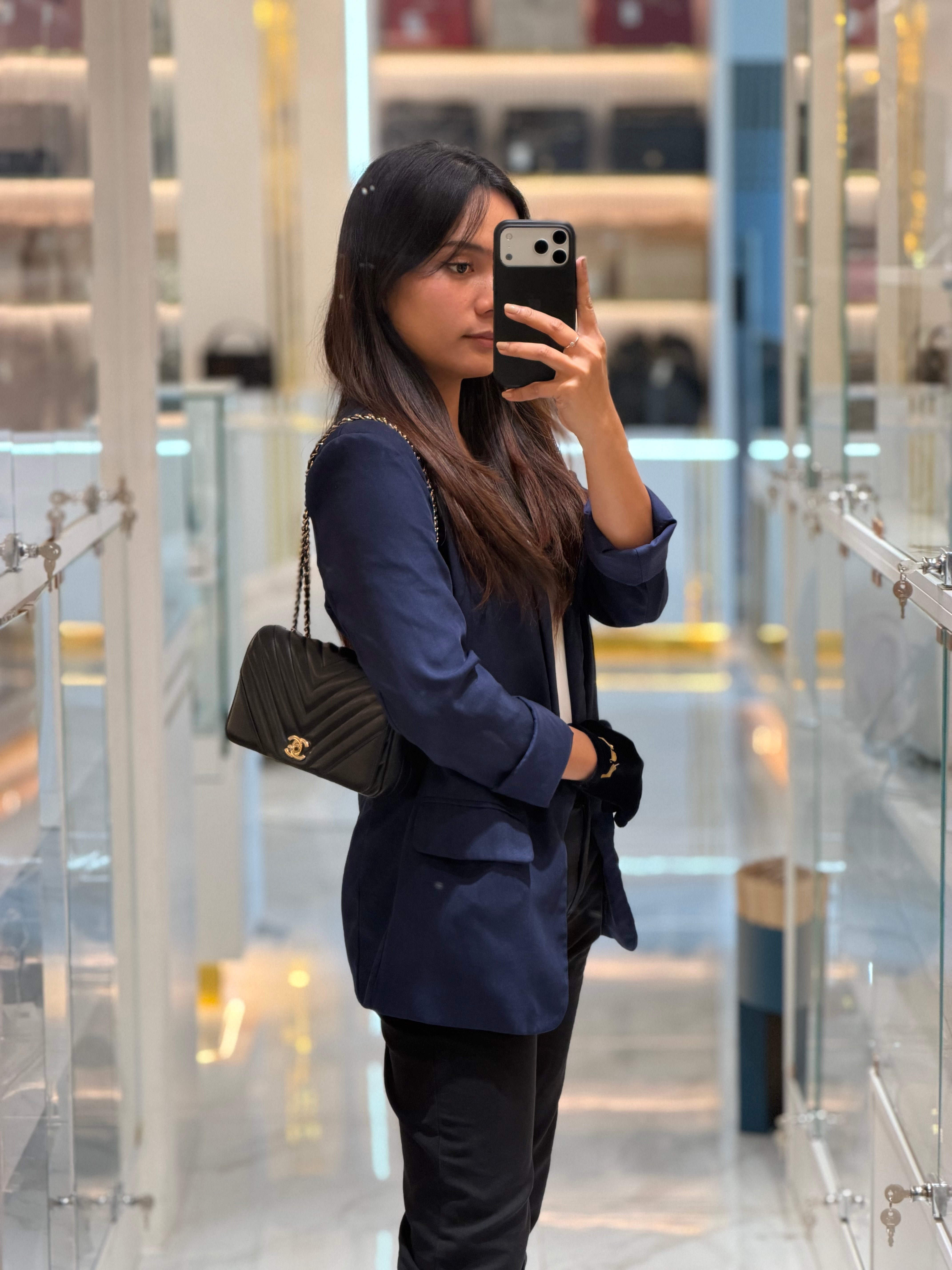 Statement Flap Small in Black Lambskin Leather Light Gold Hardware (Series 28) | Purse Maison Luxury Bags Shop