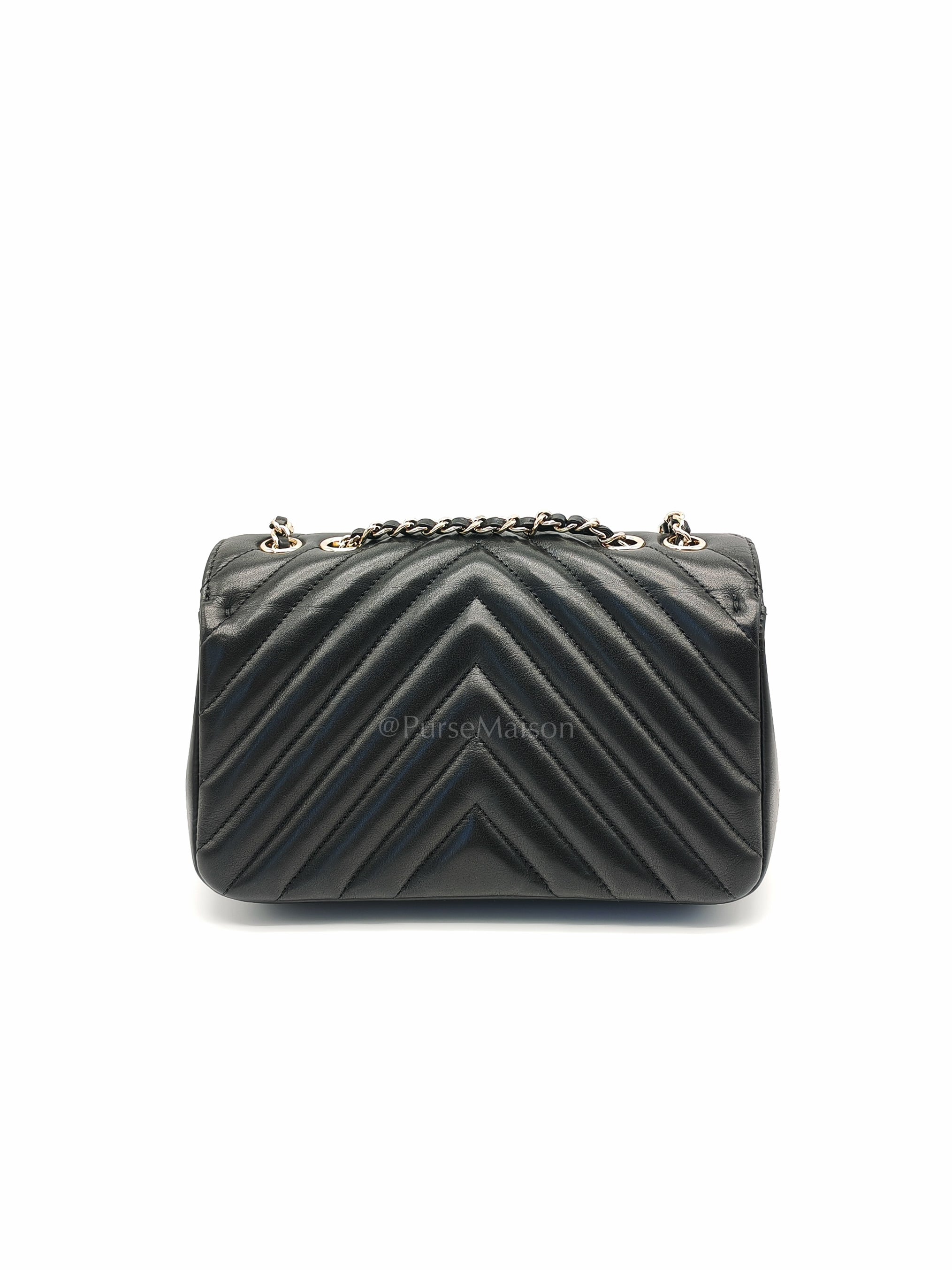 Statement Flap Small in Black Lambskin Leather Light Gold Hardware (Series 28) | Purse Maison Luxury Bags Shop