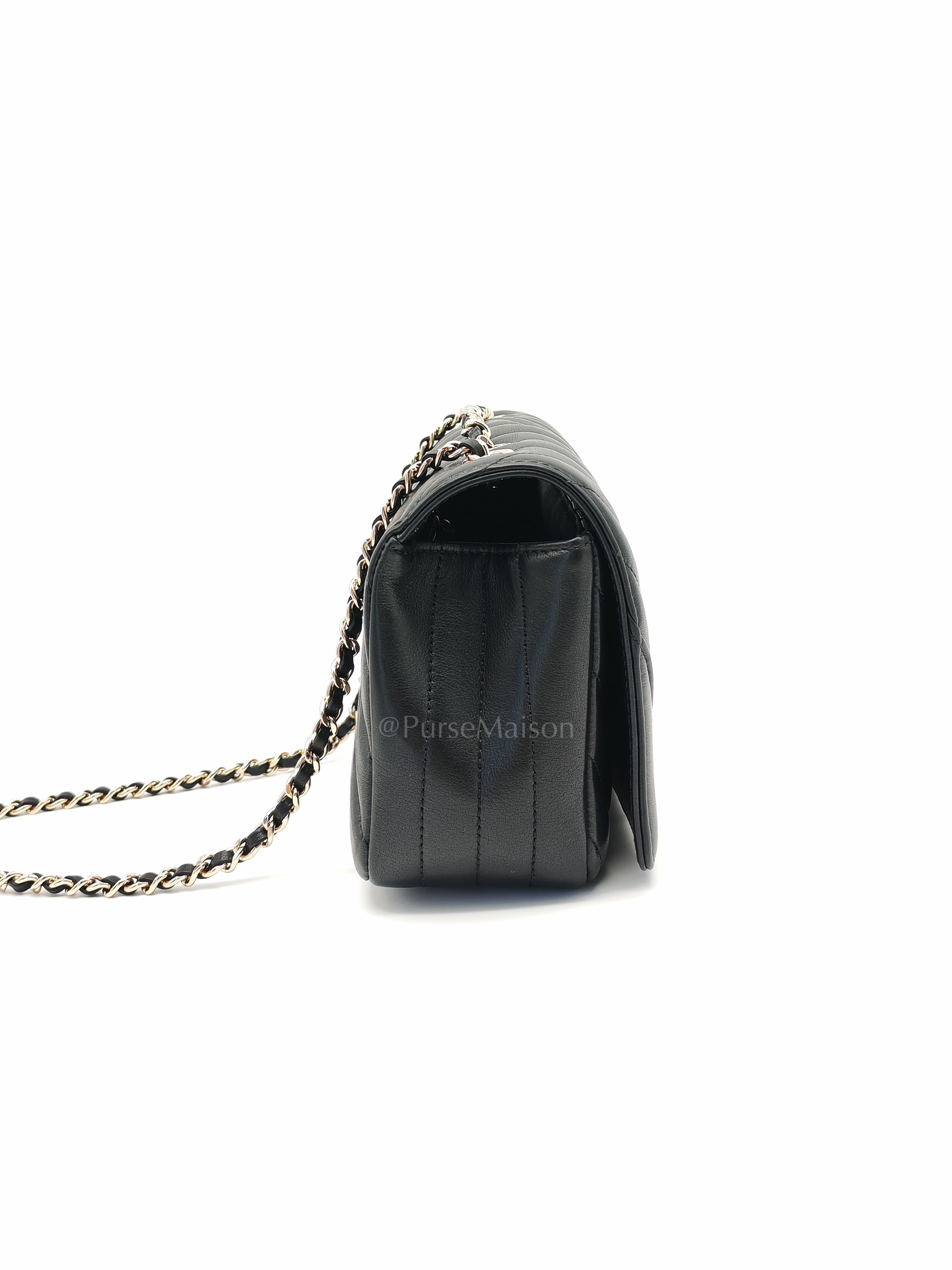 Statement Flap Small in Black Lambskin Leather Light Gold Hardware (Series 28) | Purse Maison Luxury Bags Shop
