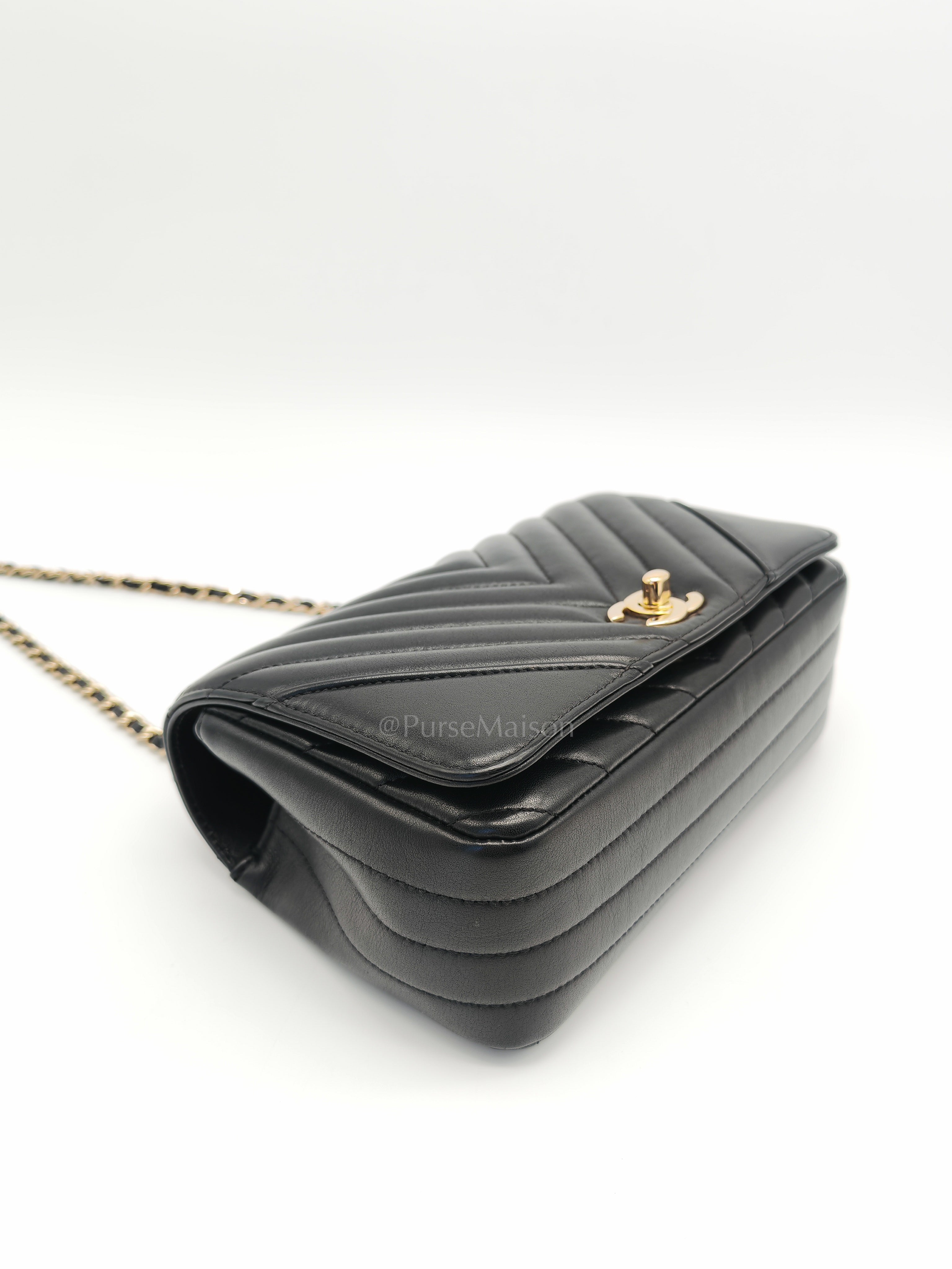 Statement Flap Small in Black Lambskin Leather Light Gold Hardware (Series 28) | Purse Maison Luxury Bags Shop