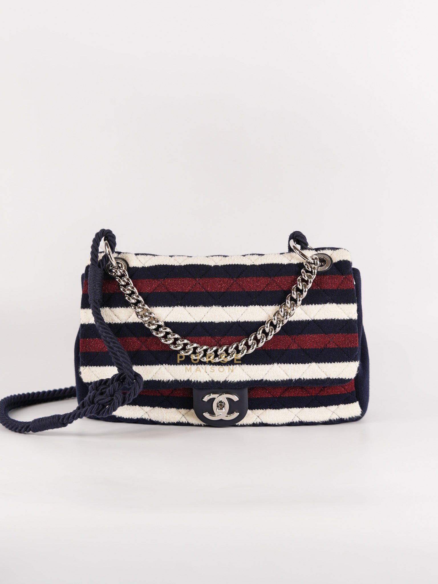 Stripe Flap Jumbo in Multicolor in Jersey Rope Silver Hardware Series 27 | Purse Maison Luxury Bags Shop