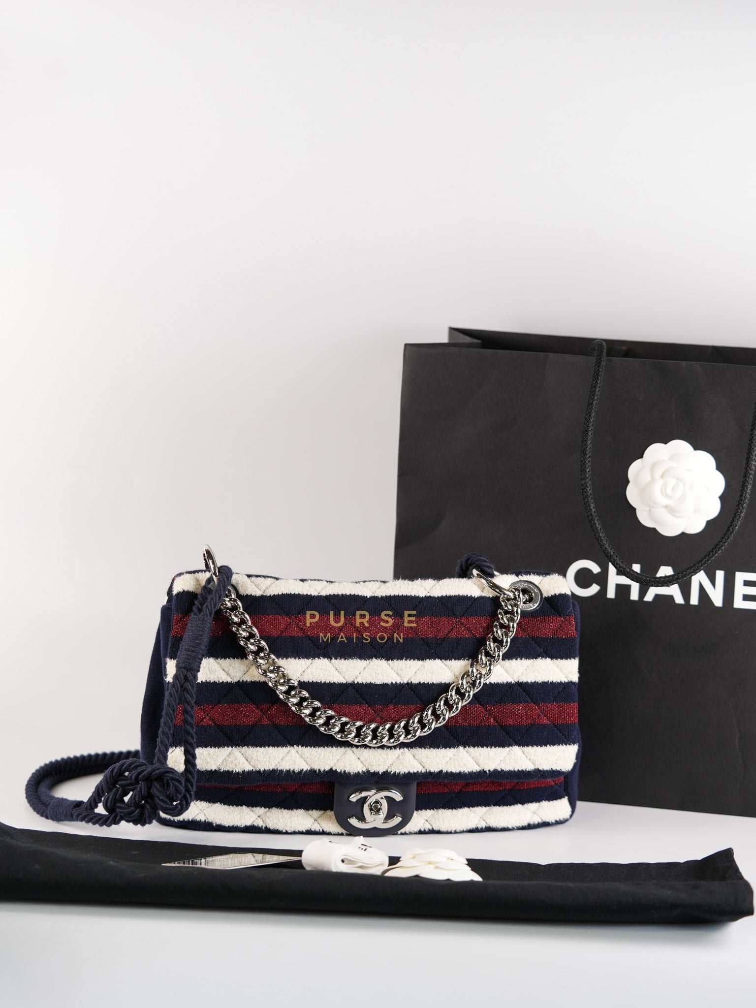 Stripe Flap Jumbo in Multicolor in Jersey Rope Silver Hardware Series 27 | Purse Maison Luxury Bags Shop