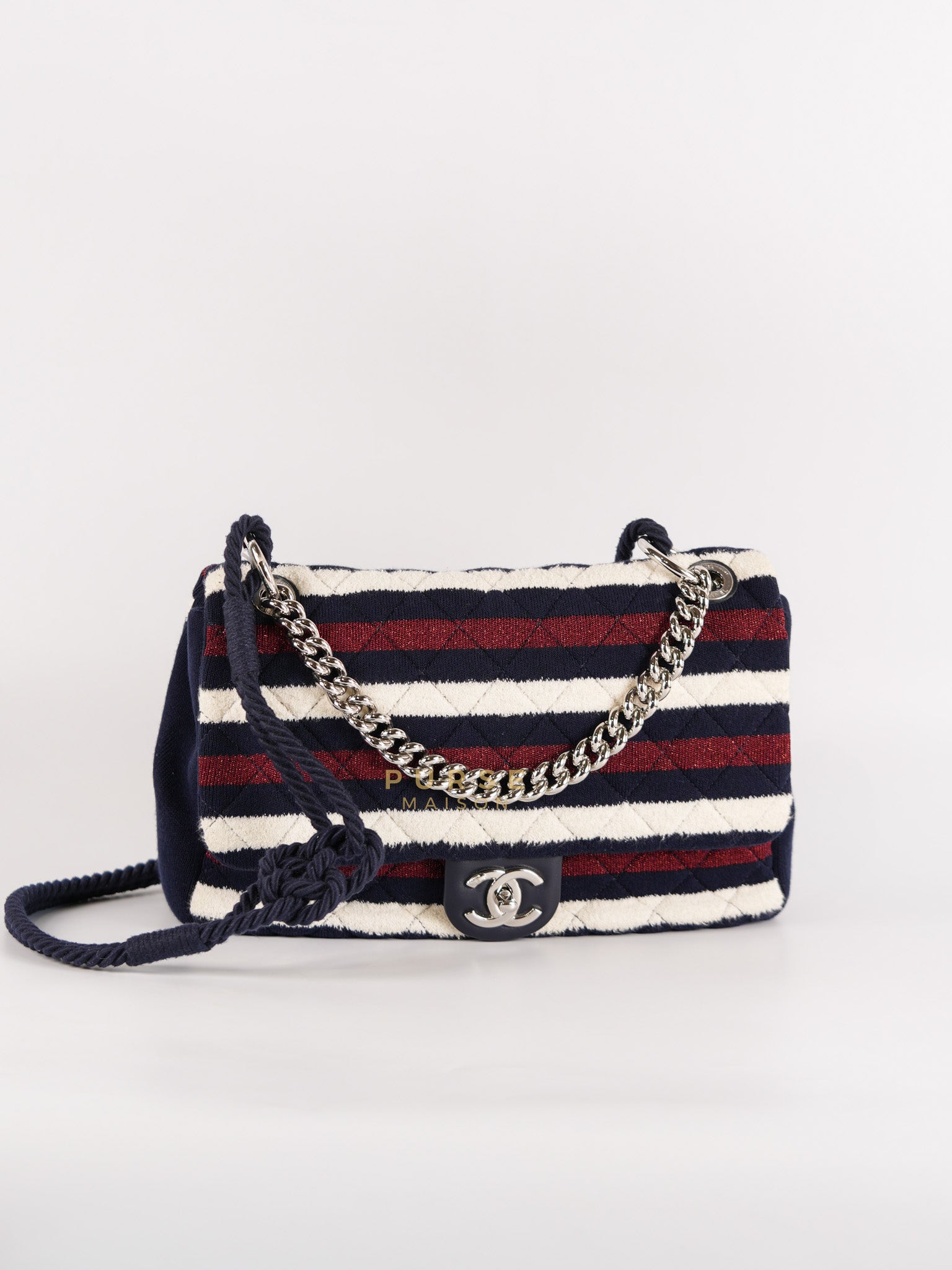 Stripe Flap Jumbo in Multicolor in Jersey Rope Silver Hardware Series 27 | Purse Maison Luxury Bags Shop