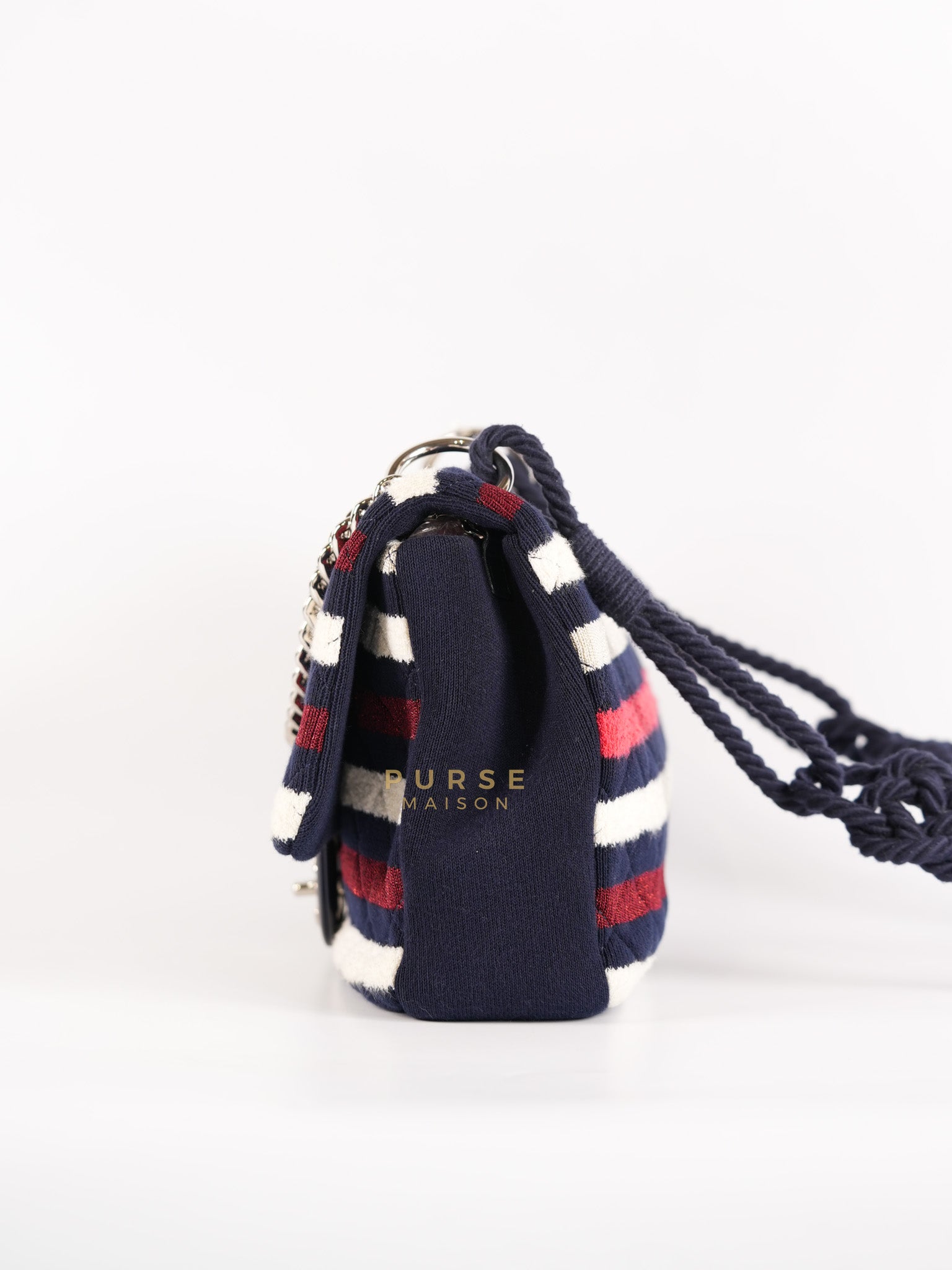 Stripe Flap Jumbo in Multicolor in Jersey Rope Silver Hardware Series 27 | Purse Maison Luxury Bags Shop