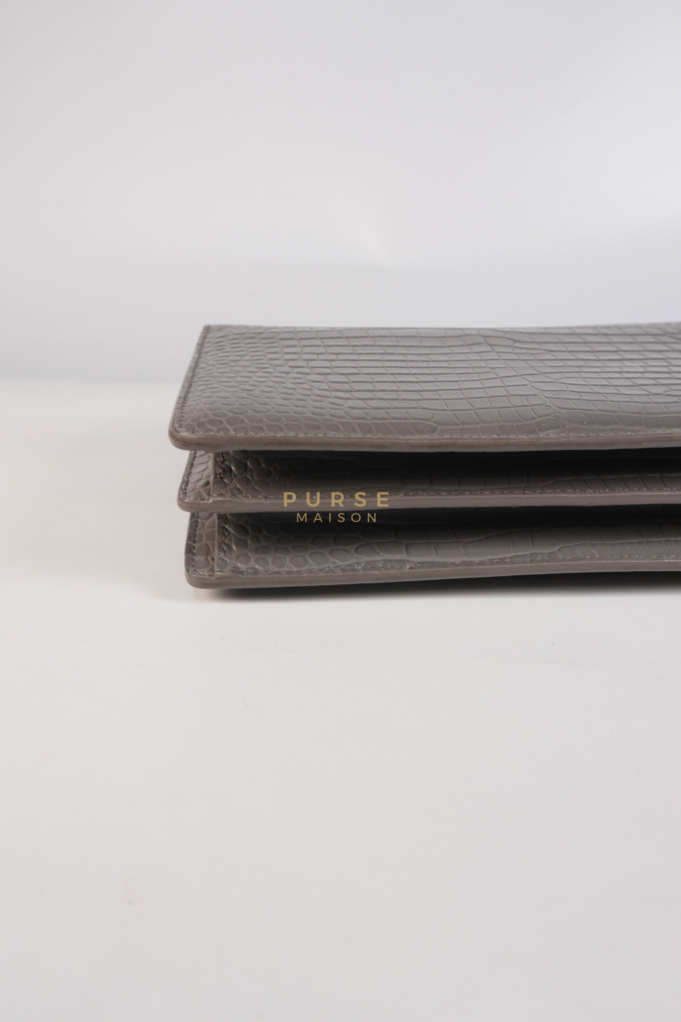 Sunset Bag in Gray Croc-Embossed Leather & Silver Hardware | Purse Maison Luxury Bags Shop
