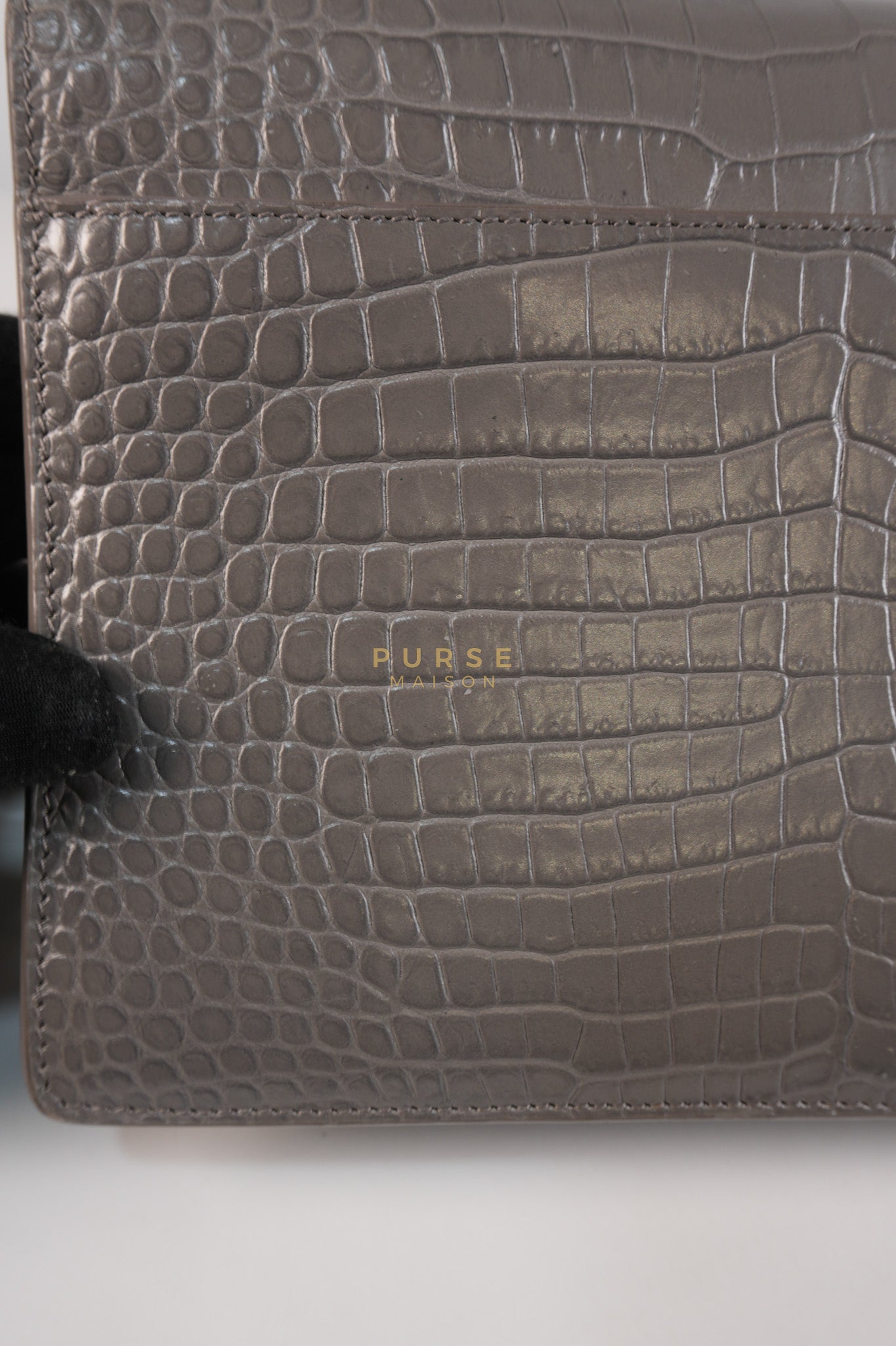 Sunset Bag in Gray Croc-Embossed Leather & Silver Hardware | Purse Maison Luxury Bags Shop