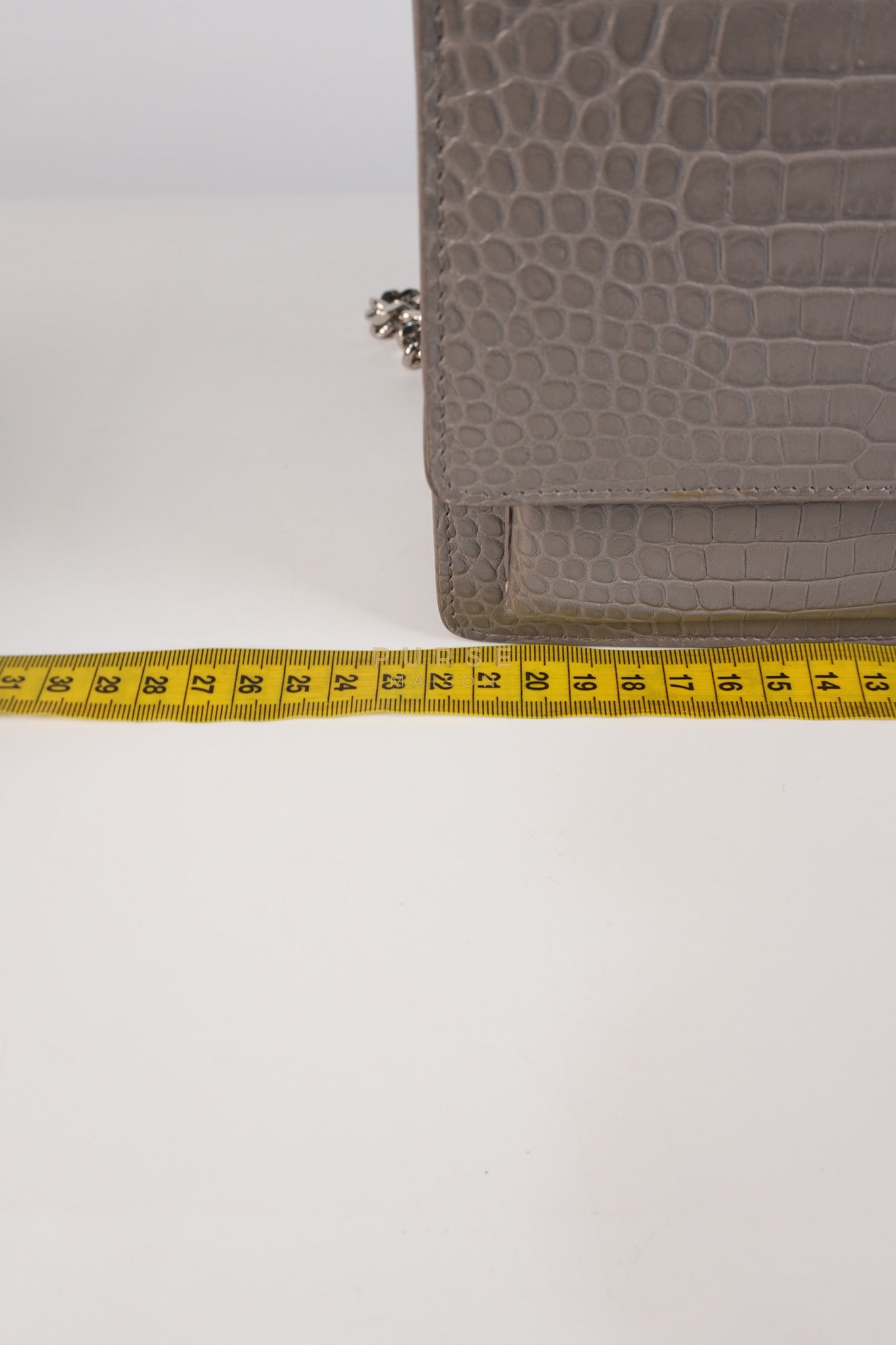 Sunset Bag in Gray Croc-Embossed Leather & Silver Hardware | Purse Maison Luxury Bags Shop