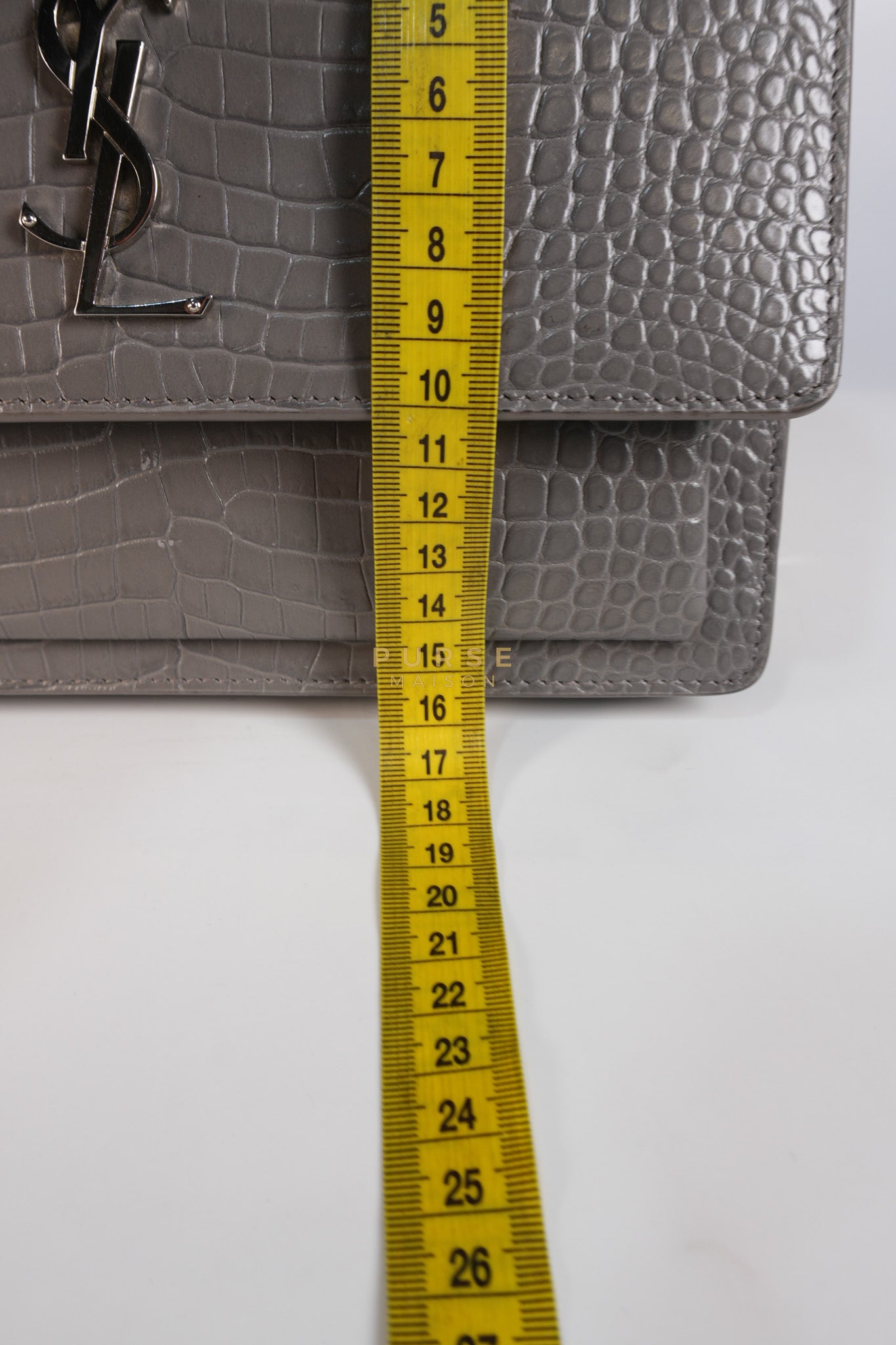 Sunset Bag in Gray Croc-Embossed Leather & Silver Hardware | Purse Maison Luxury Bags Shop