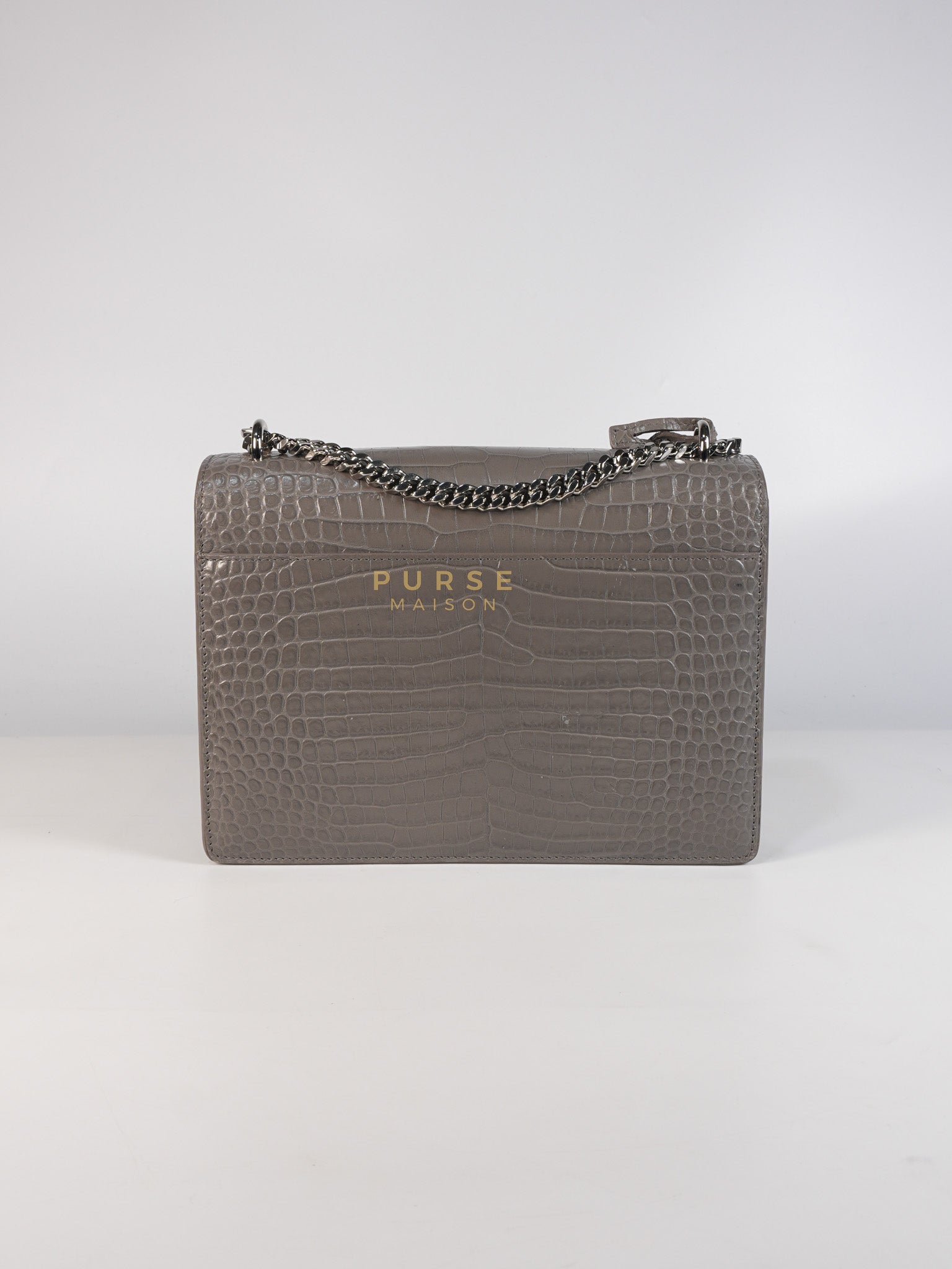 Sunset Bag in Gray Croc-Embossed Leather & Silver Hardware | Purse Maison Luxury Bags Shop