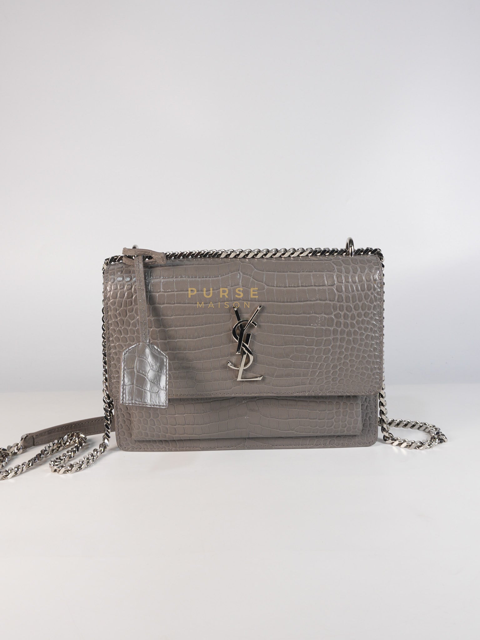 Shoulder Bag Ysl Mini Sunset Silver Saint Laurent Silver Metallic Sunset Chain Wallet