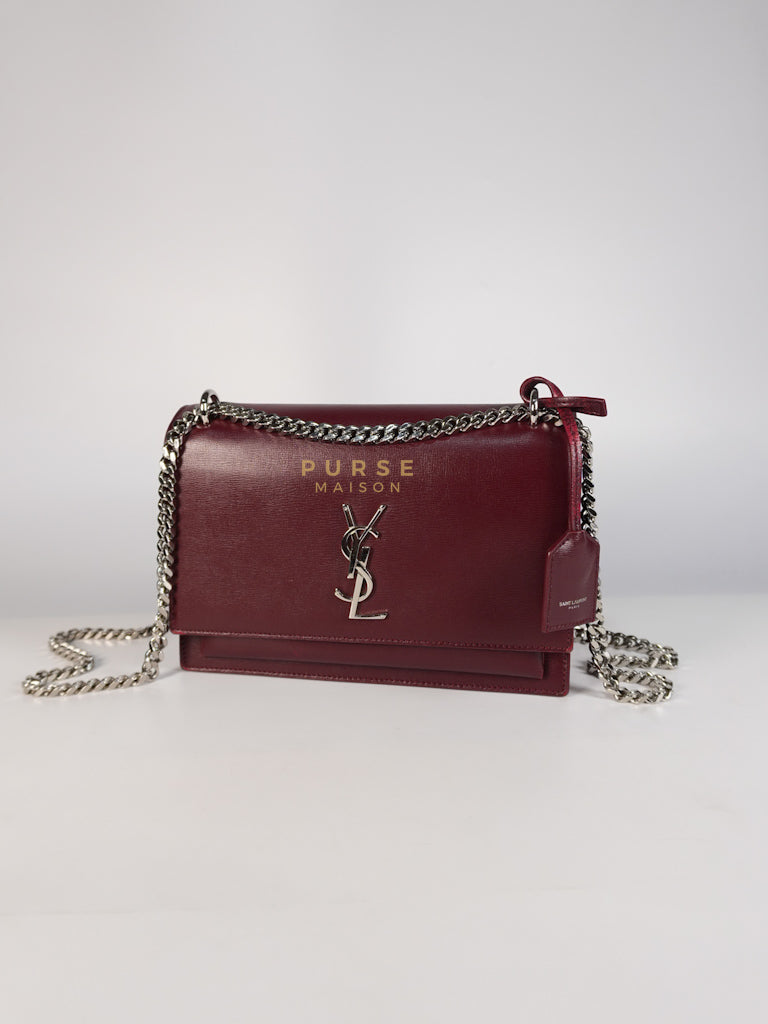 Sunset Bag Medium in Burgundy Paris Wine Leather & Silver Hardware | Purse Maison Luxury Bags Shop