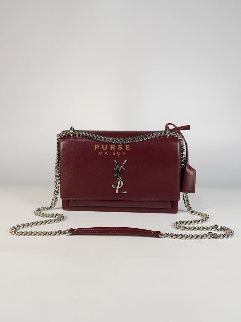 Sunset Bag Medium in Burgundy Paris Wine Leather & Silver Hardware | Purse Maison Luxury Bags Shop