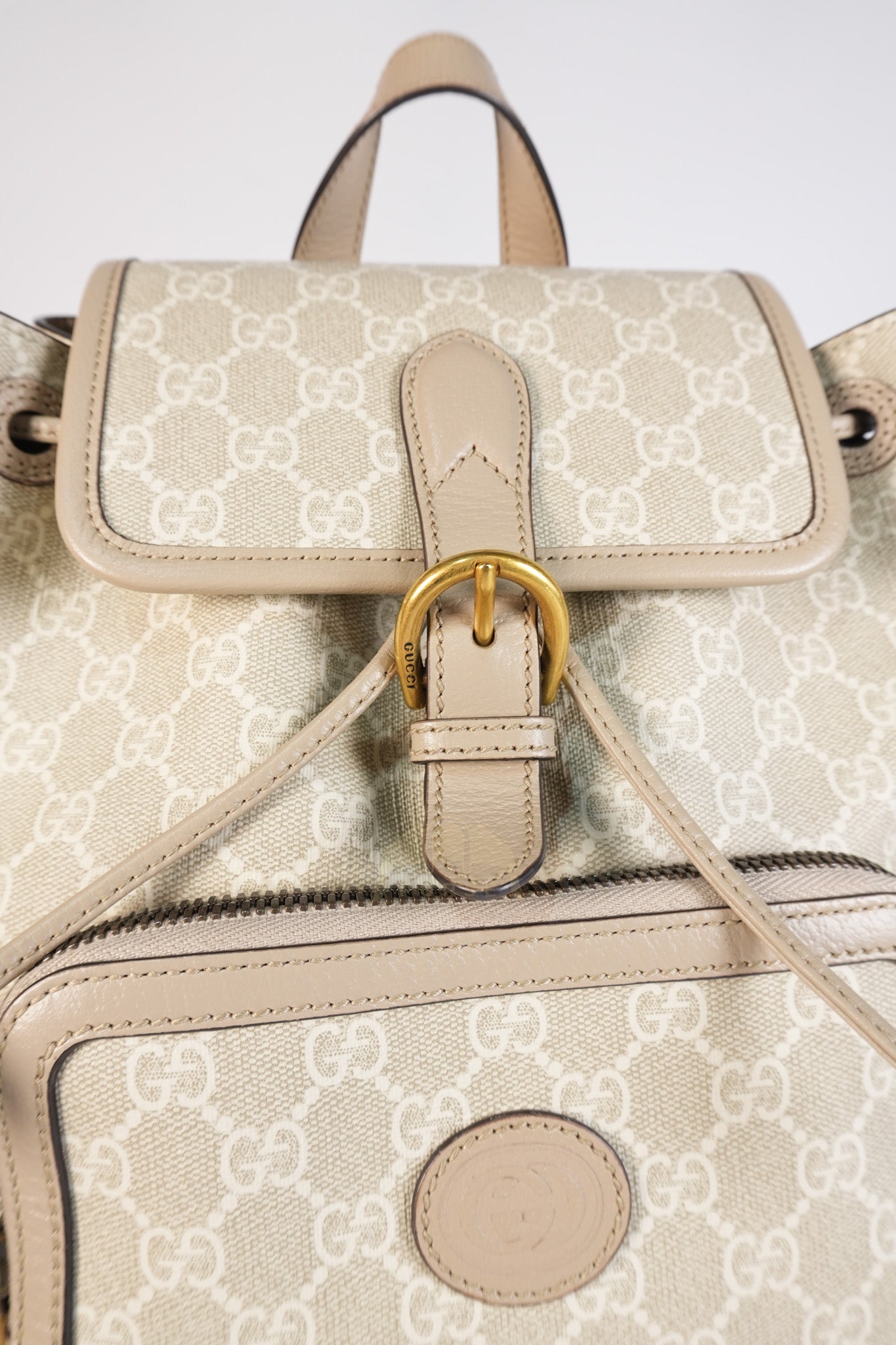 Supreme Logo Drawstring in Beige Canvas Backpack | Purse Maison Luxury Bags Shop