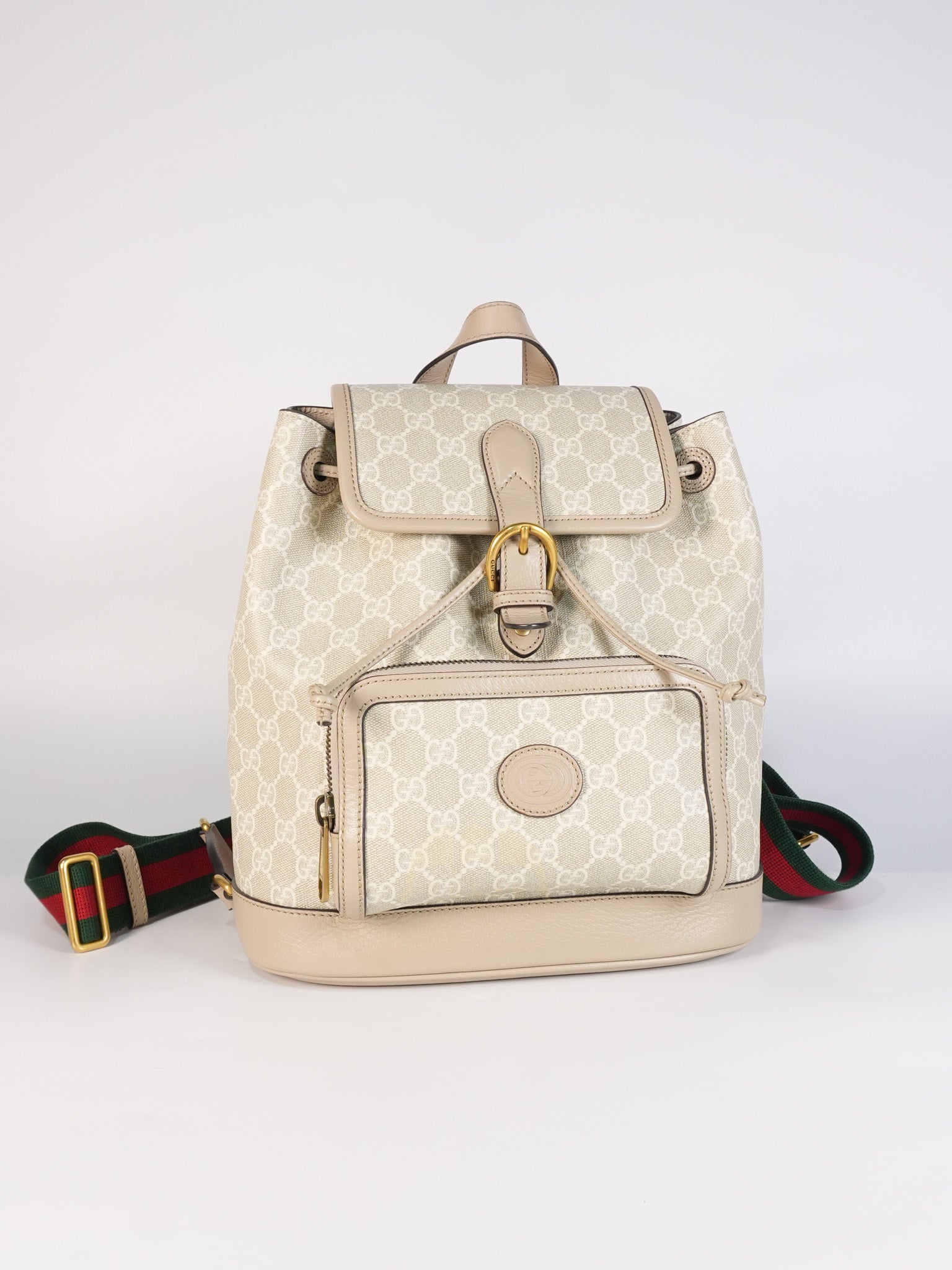 Supreme Logo Drawstring in Beige Canvas Backpack | Purse Maison Luxury Bags Shop