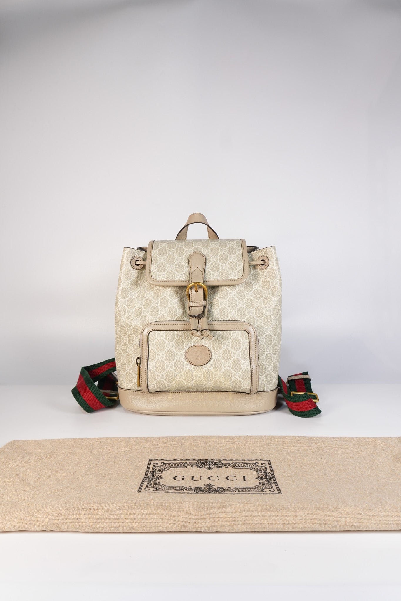 Supreme Logo Drawstring in Beige Canvas Backpack | Purse Maison Luxury Bags Shop