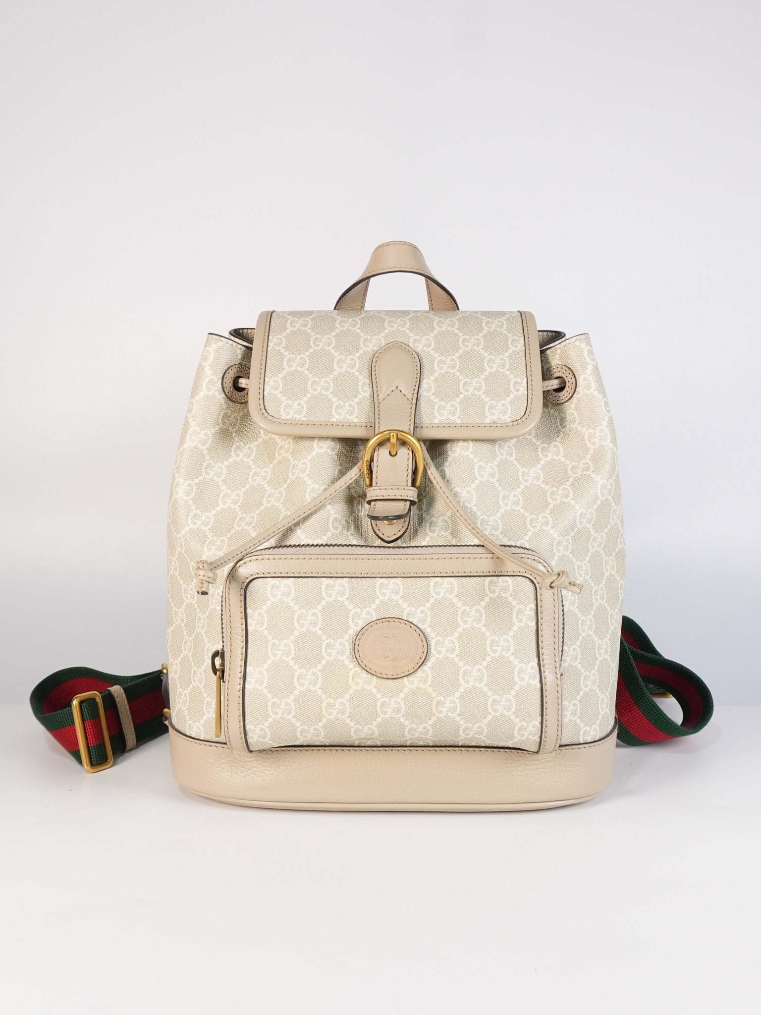 Supreme Logo Drawstring in Beige Canvas Backpack | Purse Maison Luxury Bags Shop