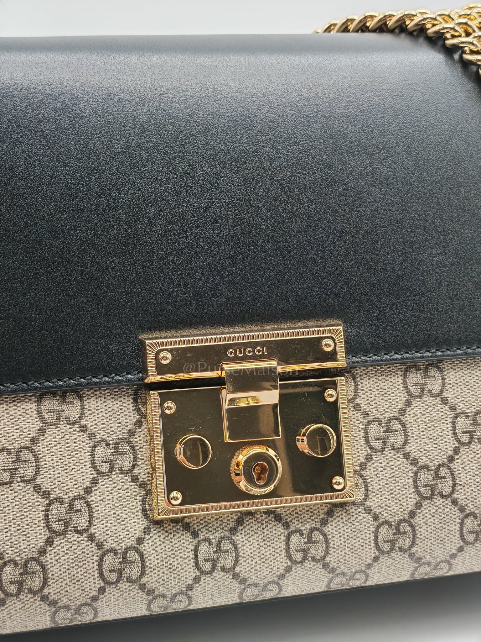 Supreme Padlock Medium Shoulder Bag in GG Supreme Canvas & Gold Hardware | Purse Maison Luxury Bags Shop