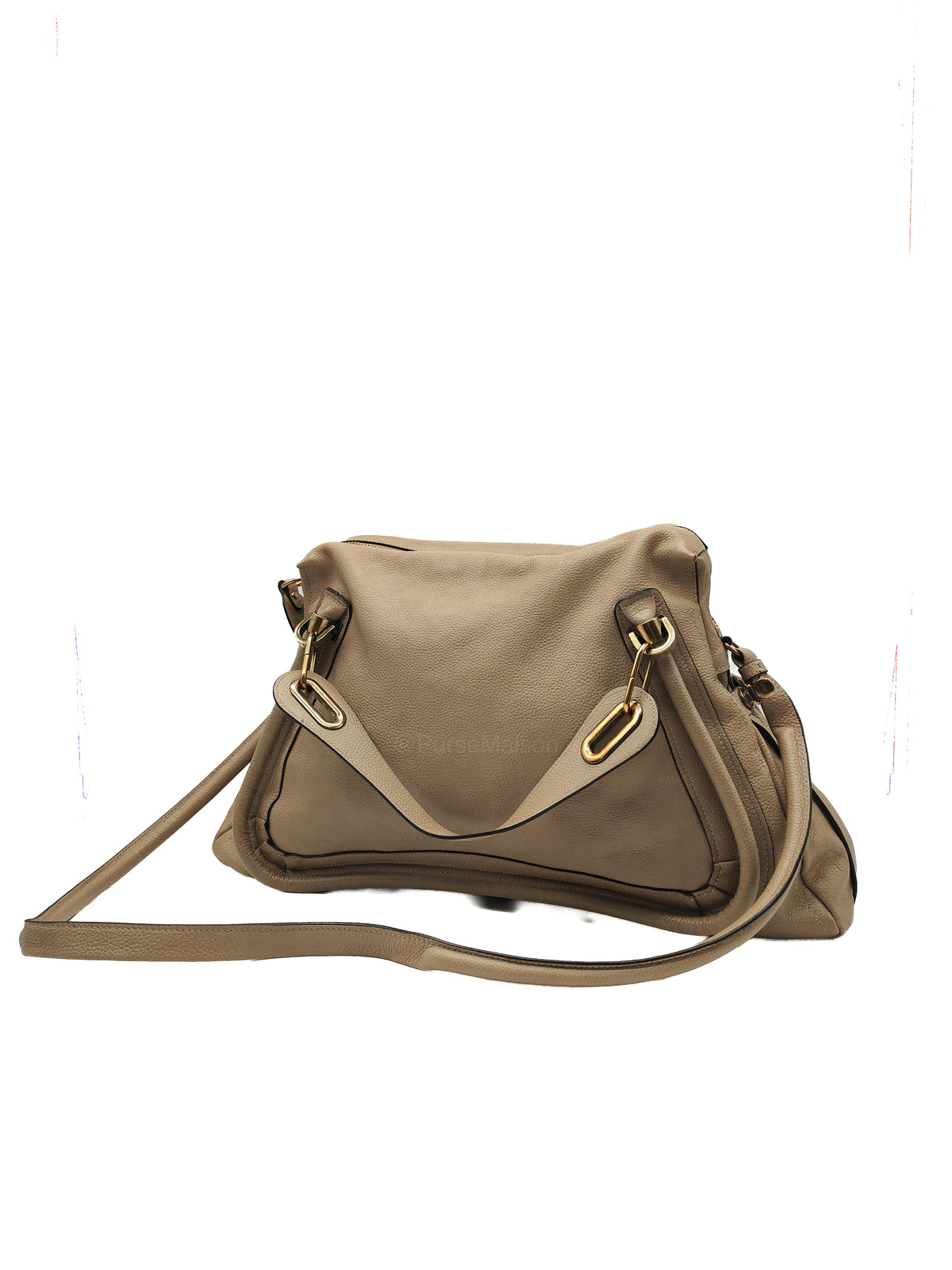 Chloe Paraty Shoulder Bag in Beige Grained Calfskin Leather and Gold Hardware