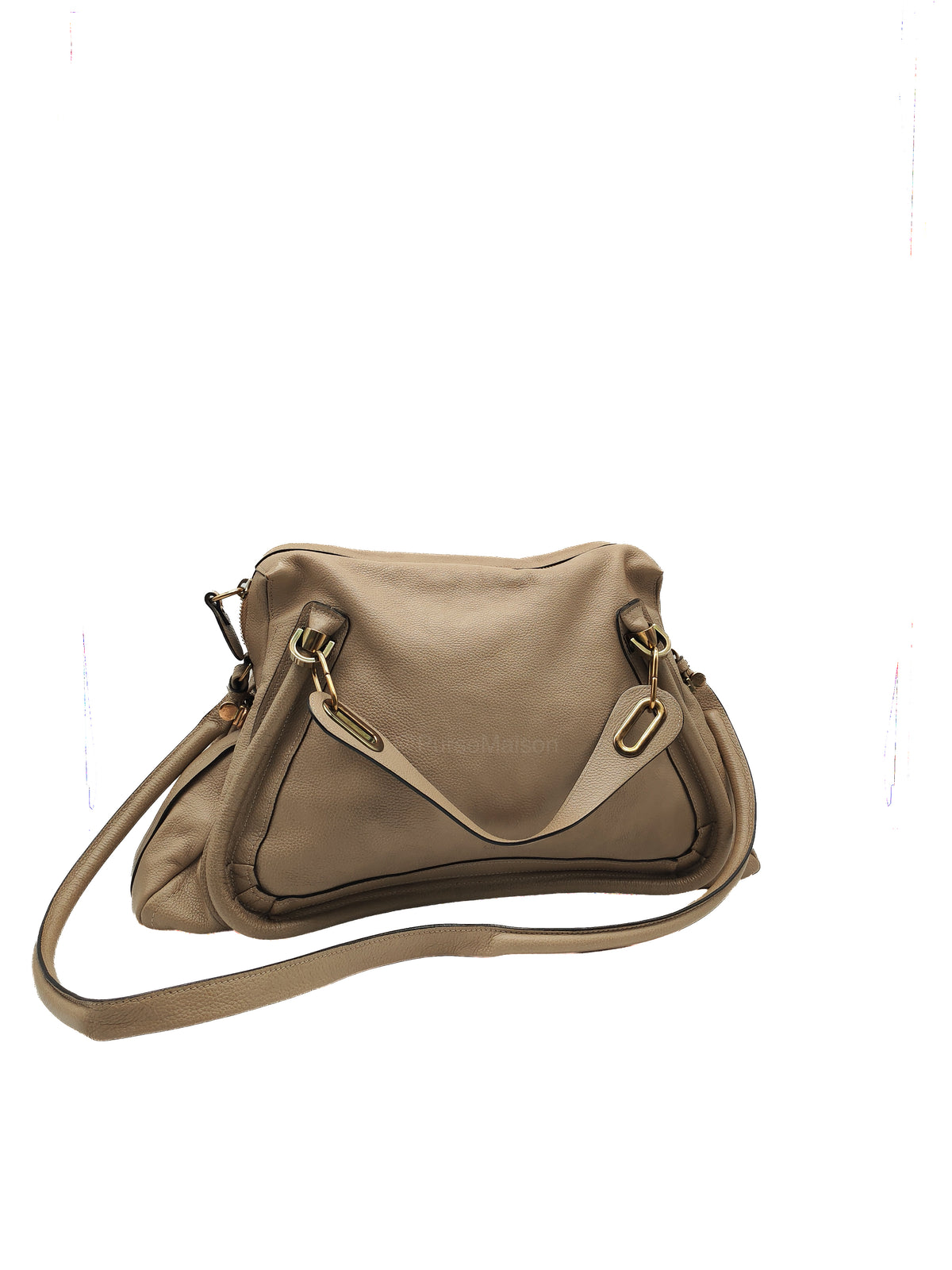 Chloe Paraty Shoulder Bag in Beige Grained Calfskin Leather and Gold Hardware