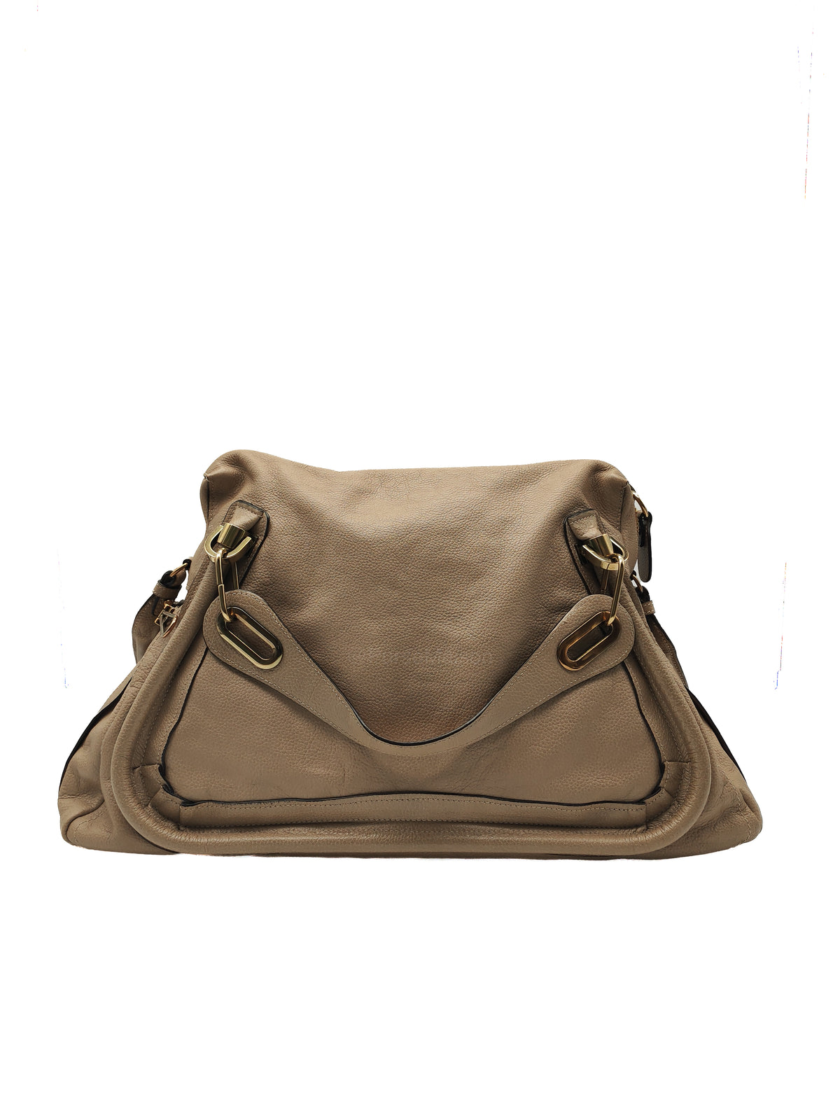 Chloe Paraty Shoulder Bag in Beige Grained Calfskin Leather and Gold Hardware