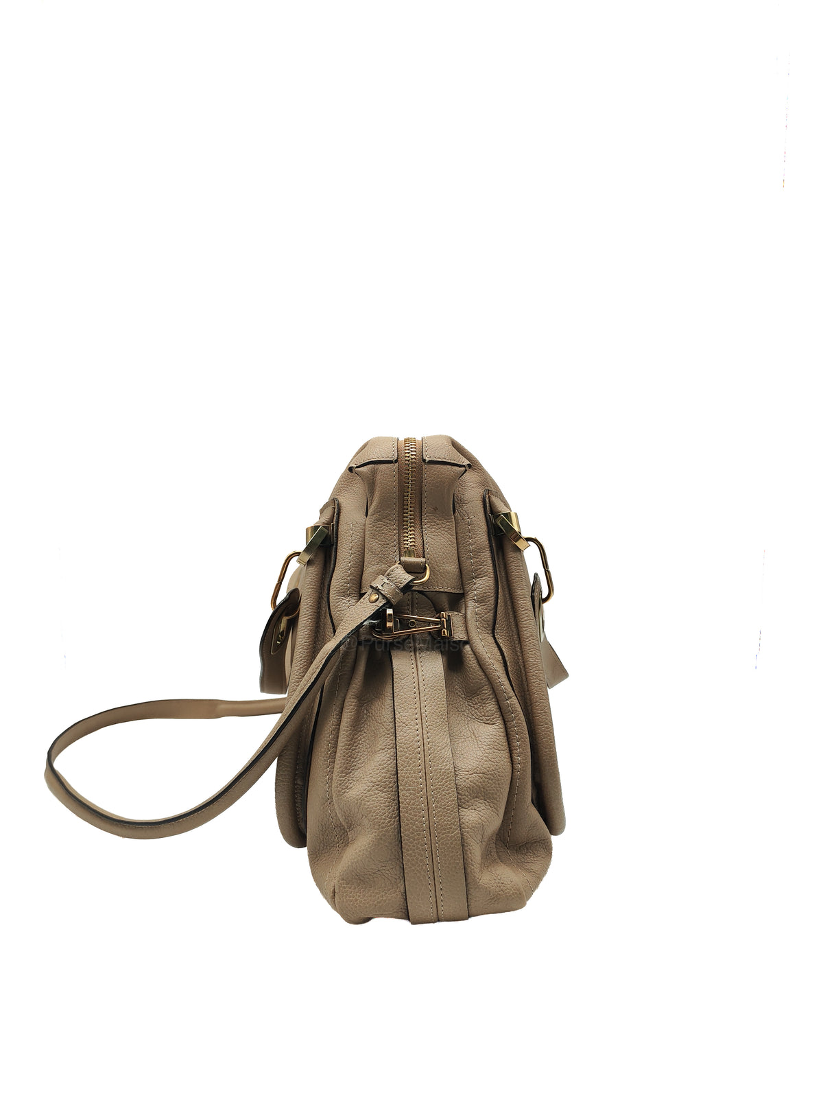 Chloe Paraty Shoulder Bag in Beige Grained Calfskin Leather and Gold Hardware