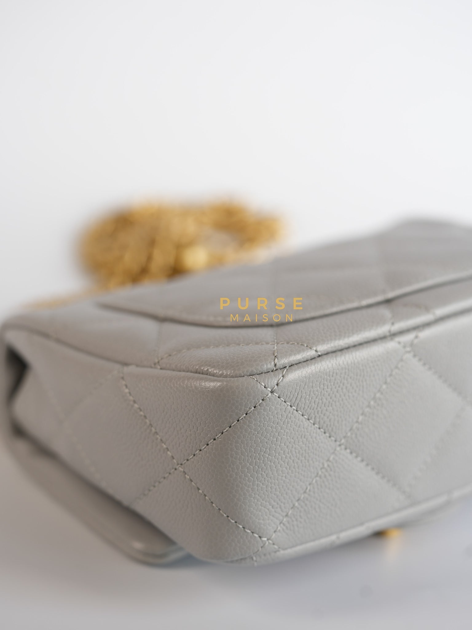 Sweetheart Flap Light Gray in Quilted Caviar Leather & Aged Gold Hardware (Microchip) | Purse Maison Luxury Bags Shop