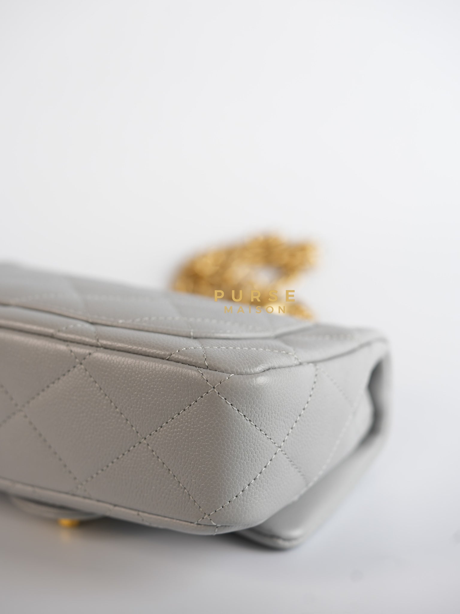 Sweetheart Flap Light Gray in Quilted Caviar Leather & Aged Gold Hardware (Microchip) | Purse Maison Luxury Bags Shop