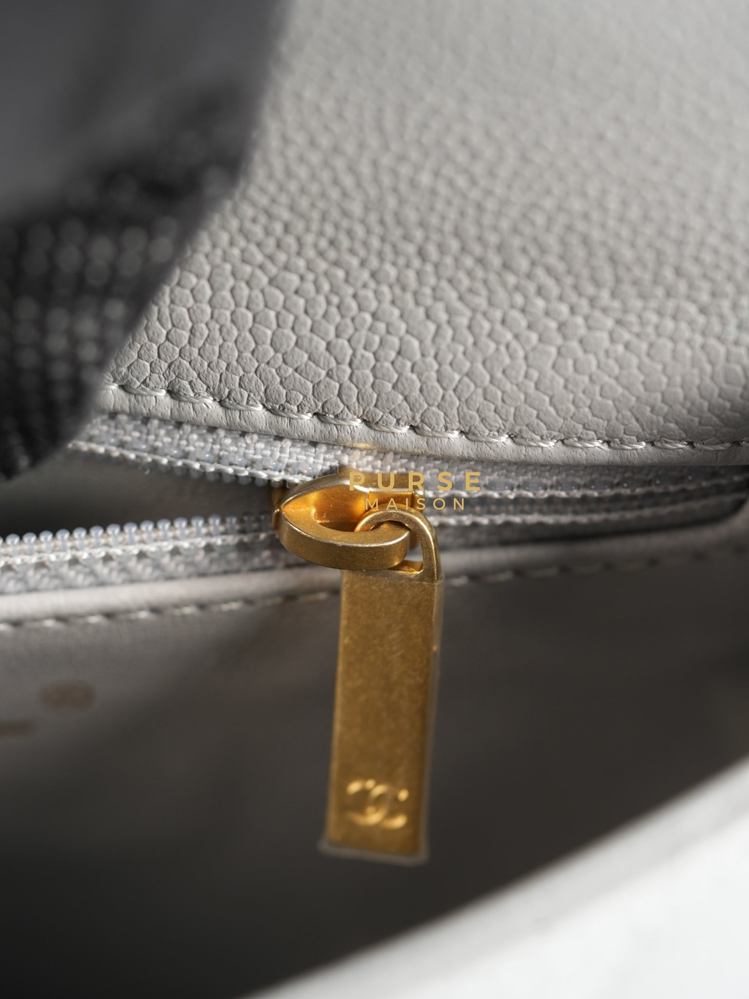 Sweetheart Flap Light Gray in Quilted Caviar Leather & Aged Gold Hardware (Microchip) | Purse Maison Luxury Bags Shop