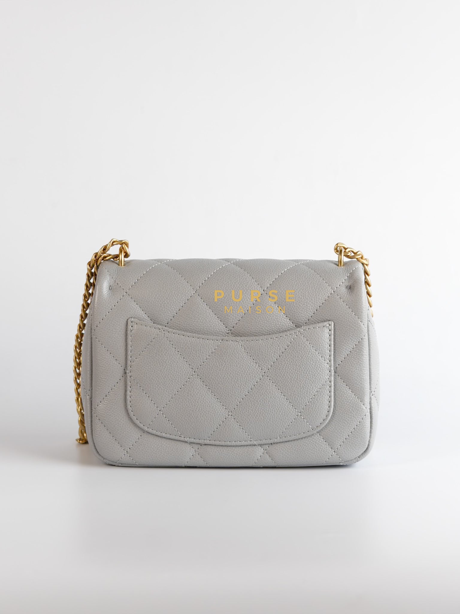 Sweetheart Flap Light Gray in Quilted Caviar Leather & Aged Gold Hardware (Microchip) | Purse Maison Luxury Bags Shop