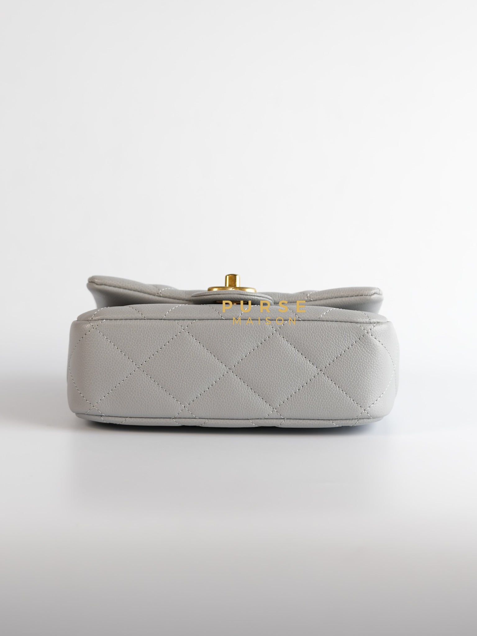 Sweetheart Flap Light Gray in Quilted Caviar Leather & Aged Gold Hardware (Microchip) | Purse Maison Luxury Bags Shop