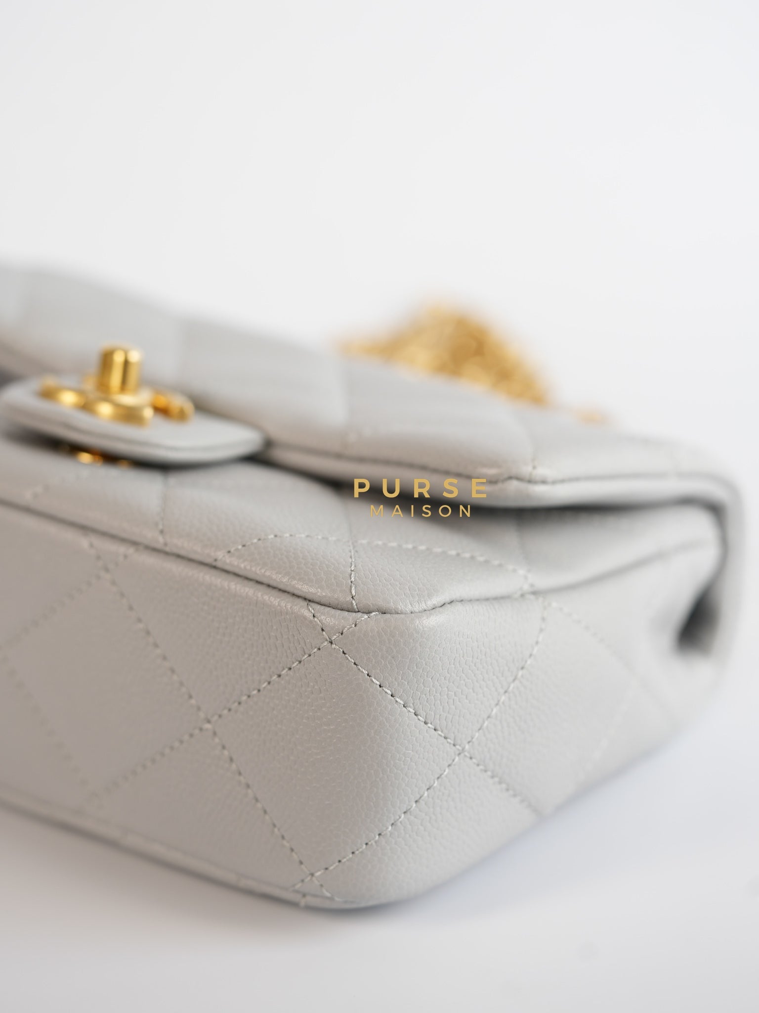 Sweetheart Flap Light Gray in Quilted Caviar Leather & Aged Gold Hardware (Microchip) | Purse Maison Luxury Bags Shop