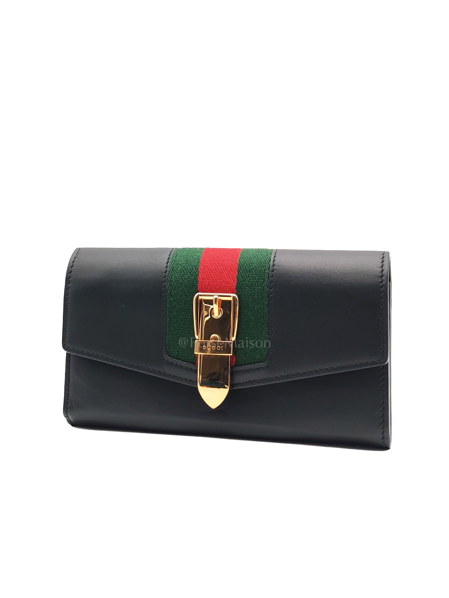 Gucci Sylvie Continental Wallet in Black Leather & Web Canvas