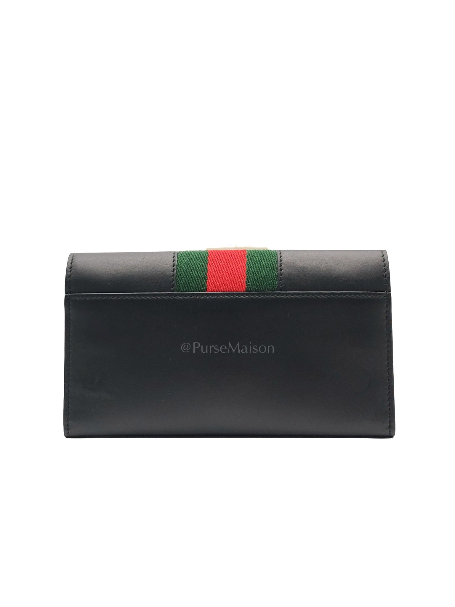 Gucci Sylvie Continental Wallet in Black Leather & Web Canvas