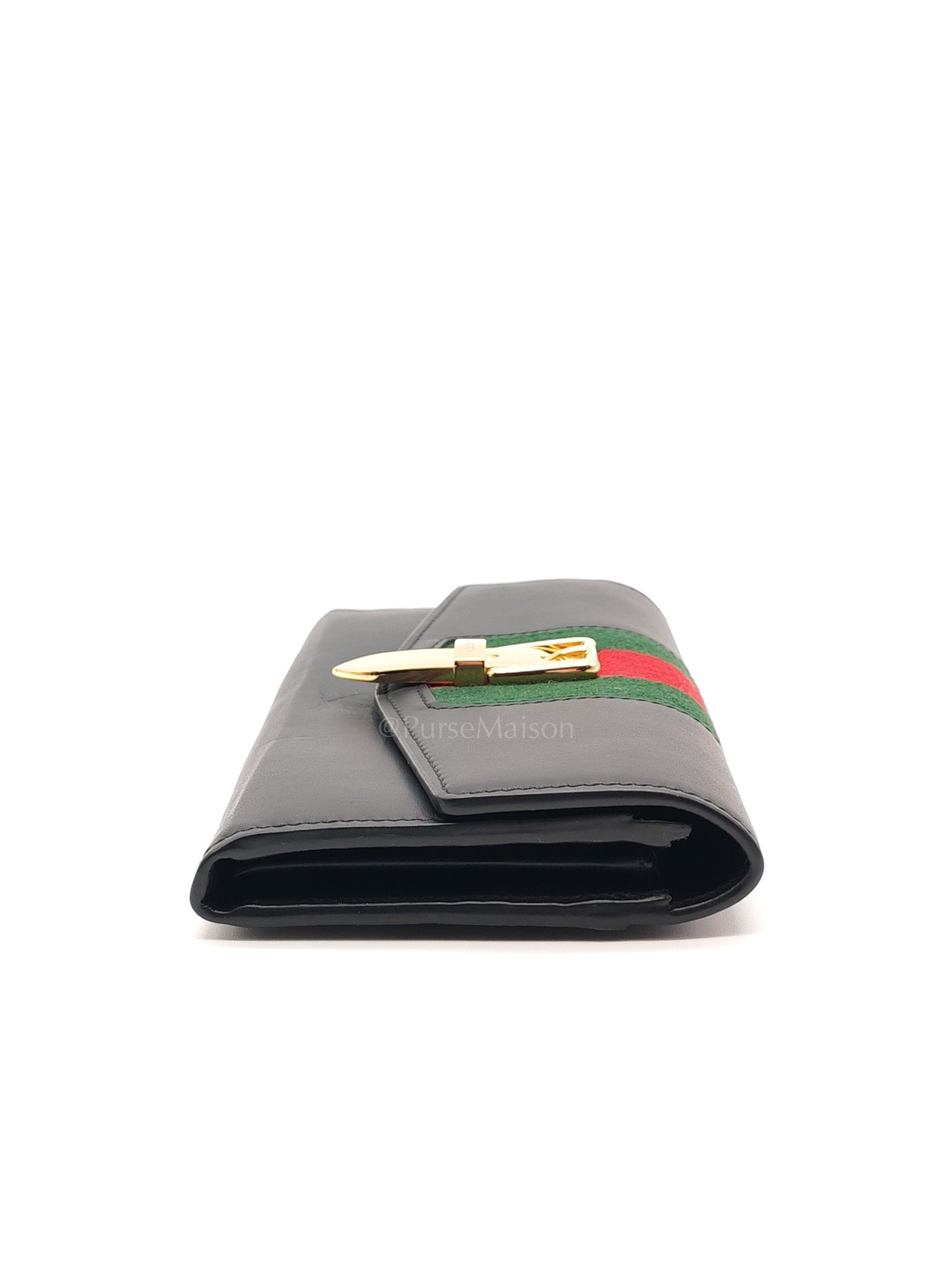 Gucci Sylvie Continental Wallet in Black Leather & Web Canvas
