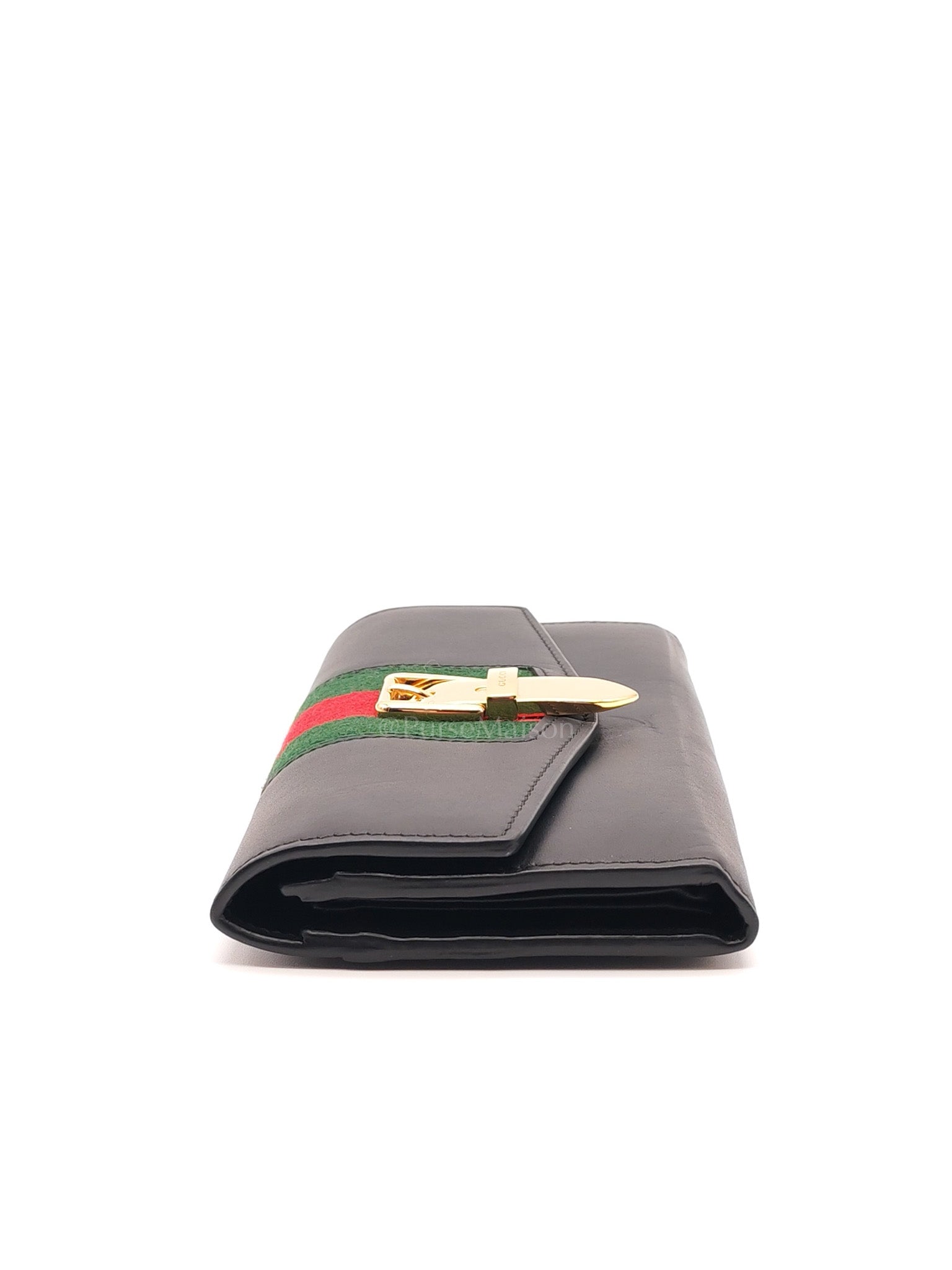 Gucci Sylvie Continental Wallet in Black Leather & Web Canvas
