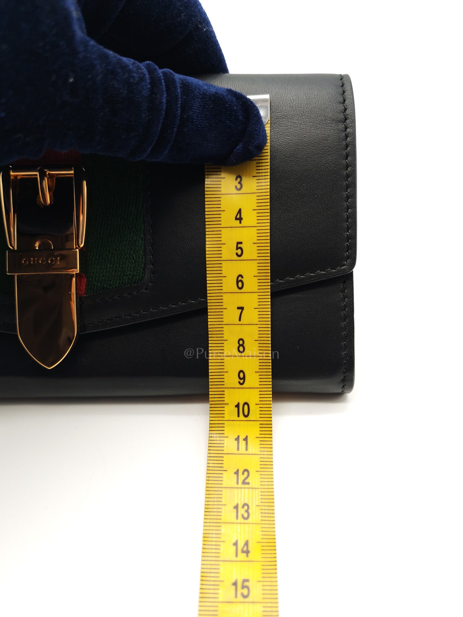 Gucci Sylvie Continental Wallet in Black Leather & Web Canvas