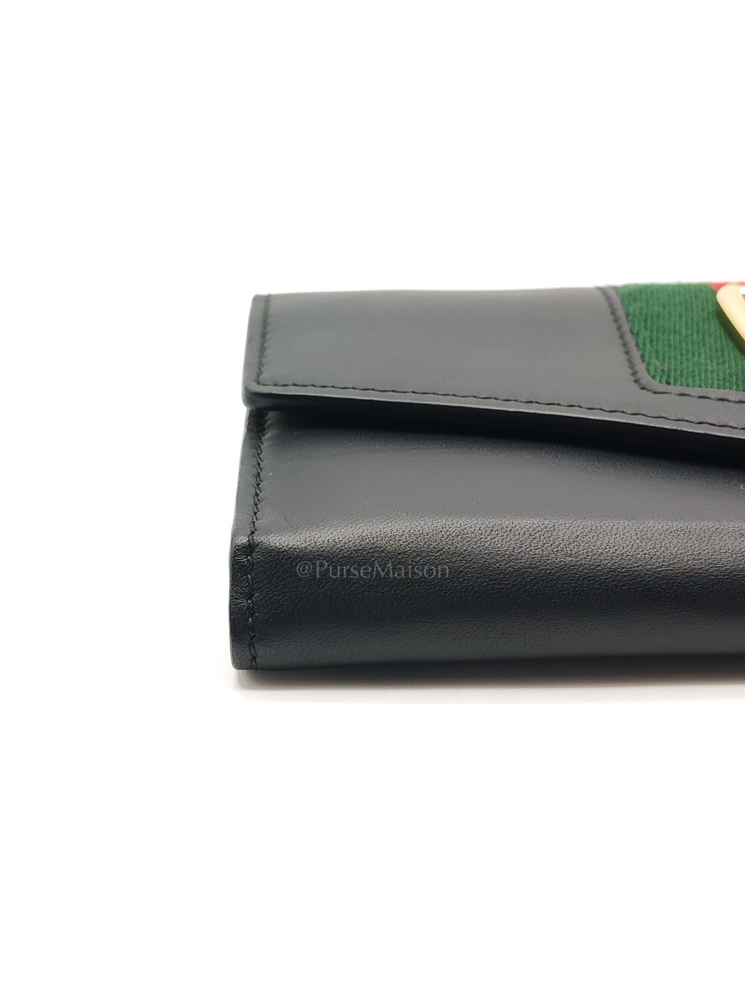 Gucci Sylvie Continental Wallet in Black Leather & Web Canvas