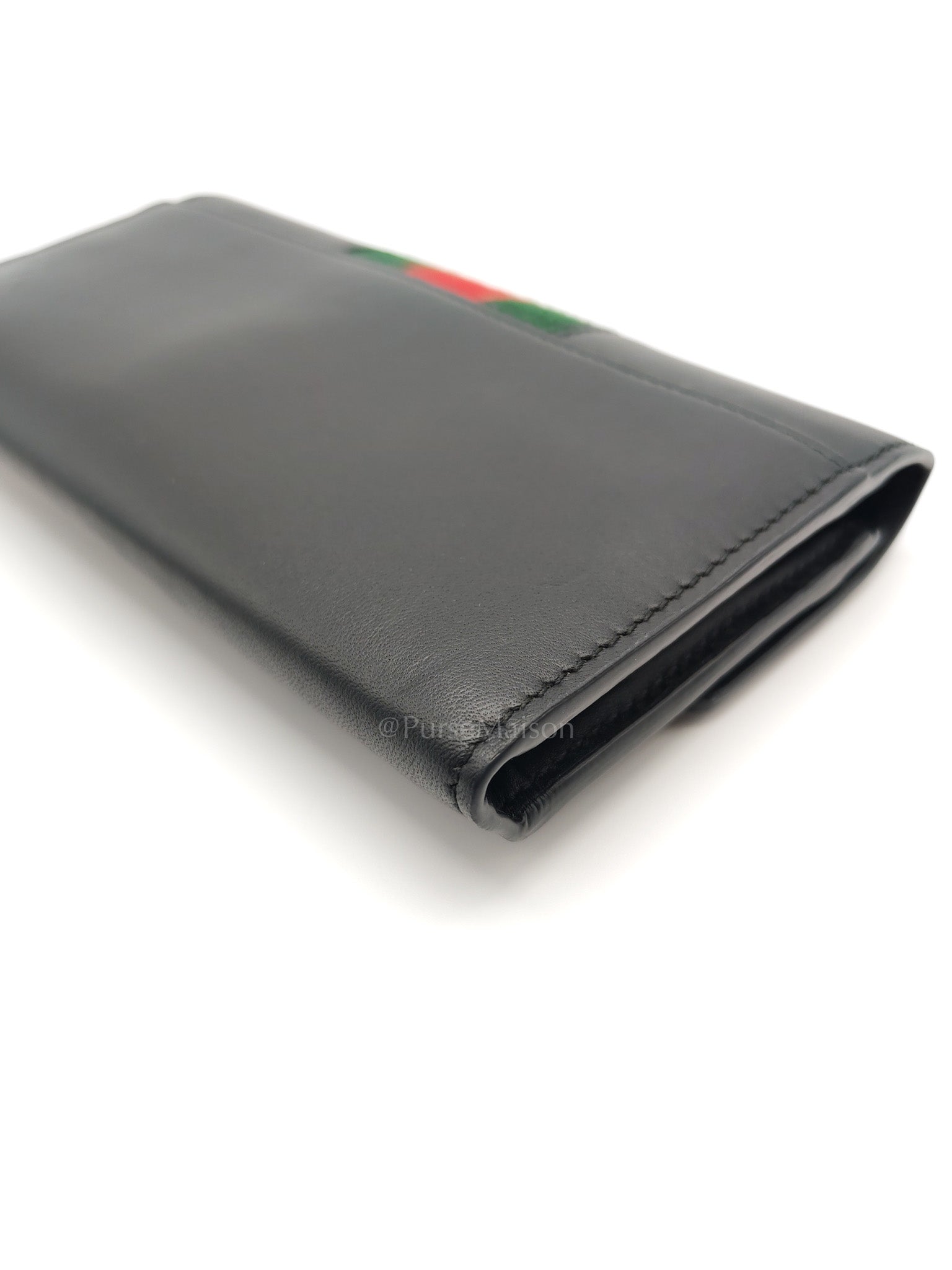 Gucci Sylvie Continental Wallet in Black Leather & Web Canvas