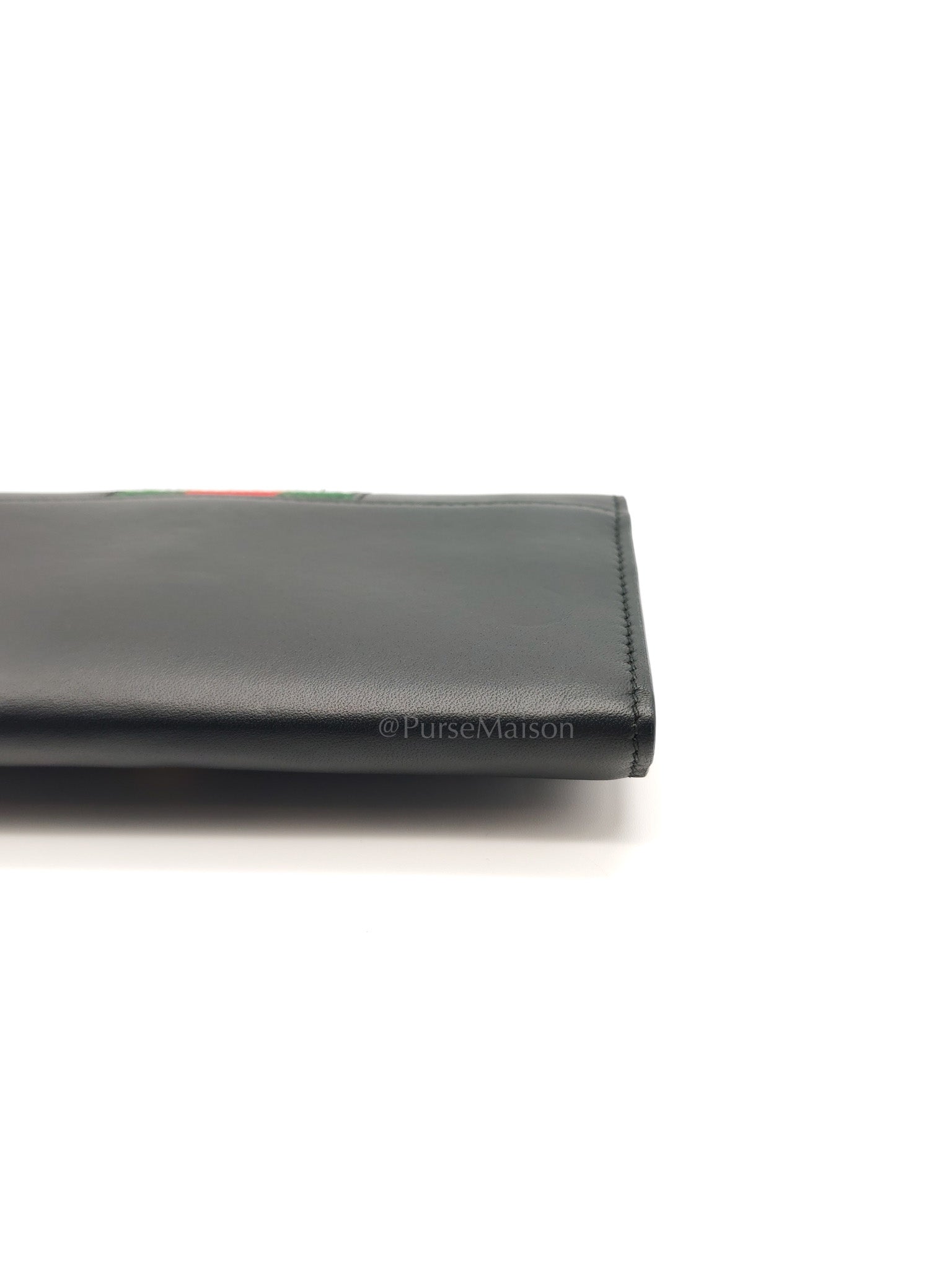 Gucci Sylvie Continental Wallet in Black Leather & Web Canvas