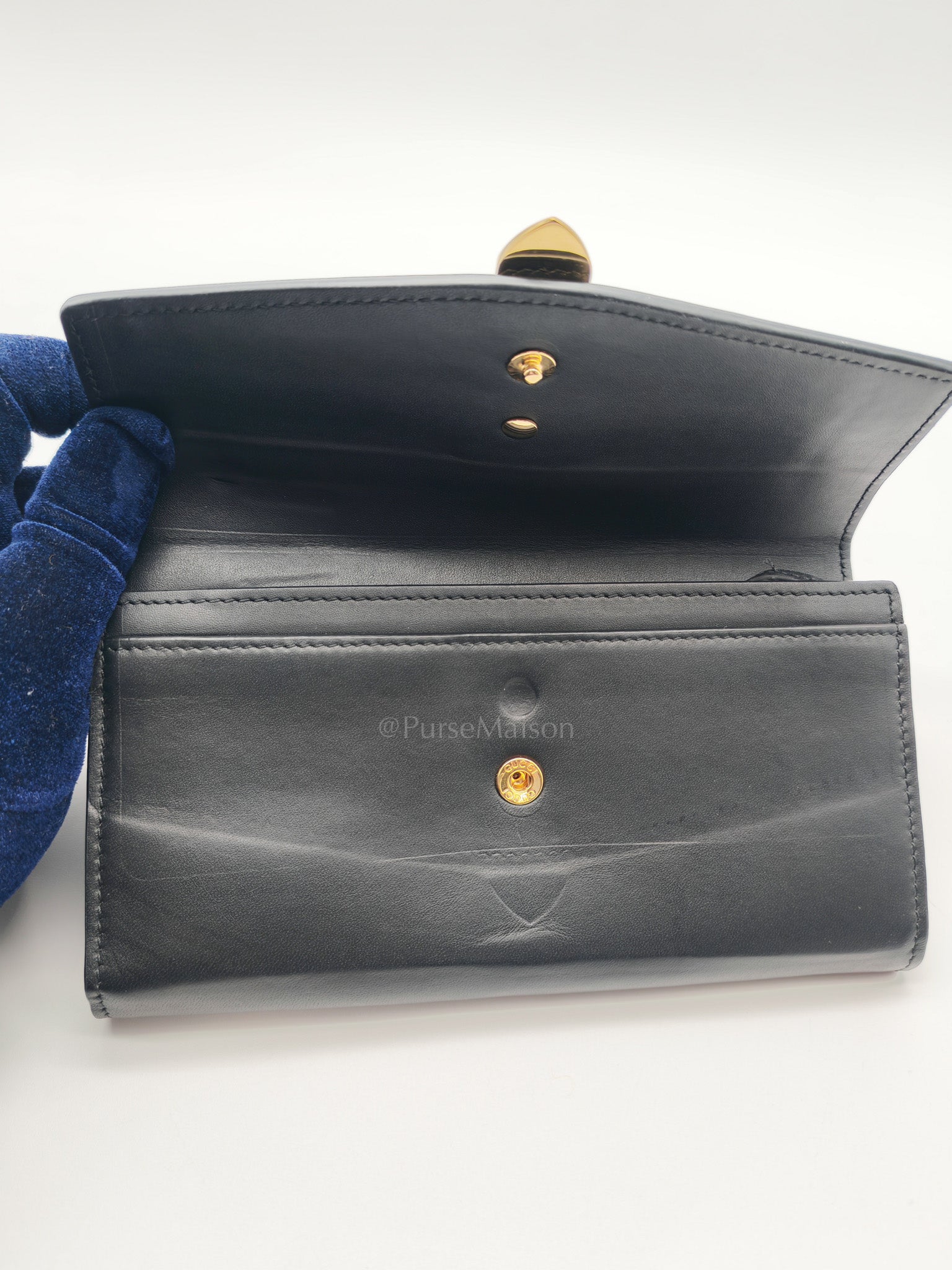 Gucci Sylvie Continental Wallet in Black Leather & Web Canvas