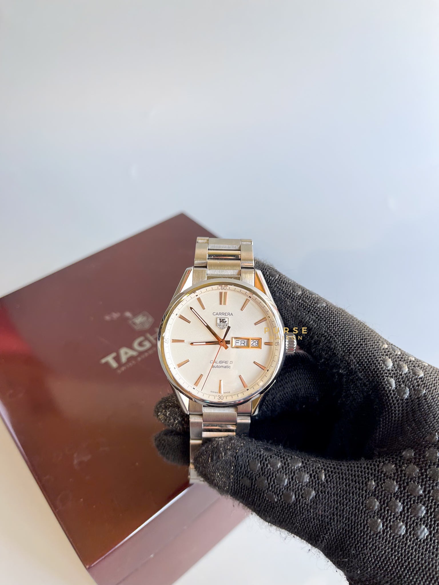 TAGHeuer Carrera Calibre 5 Automatic Silver Watch | Purse Maison Luxury Bags Shop