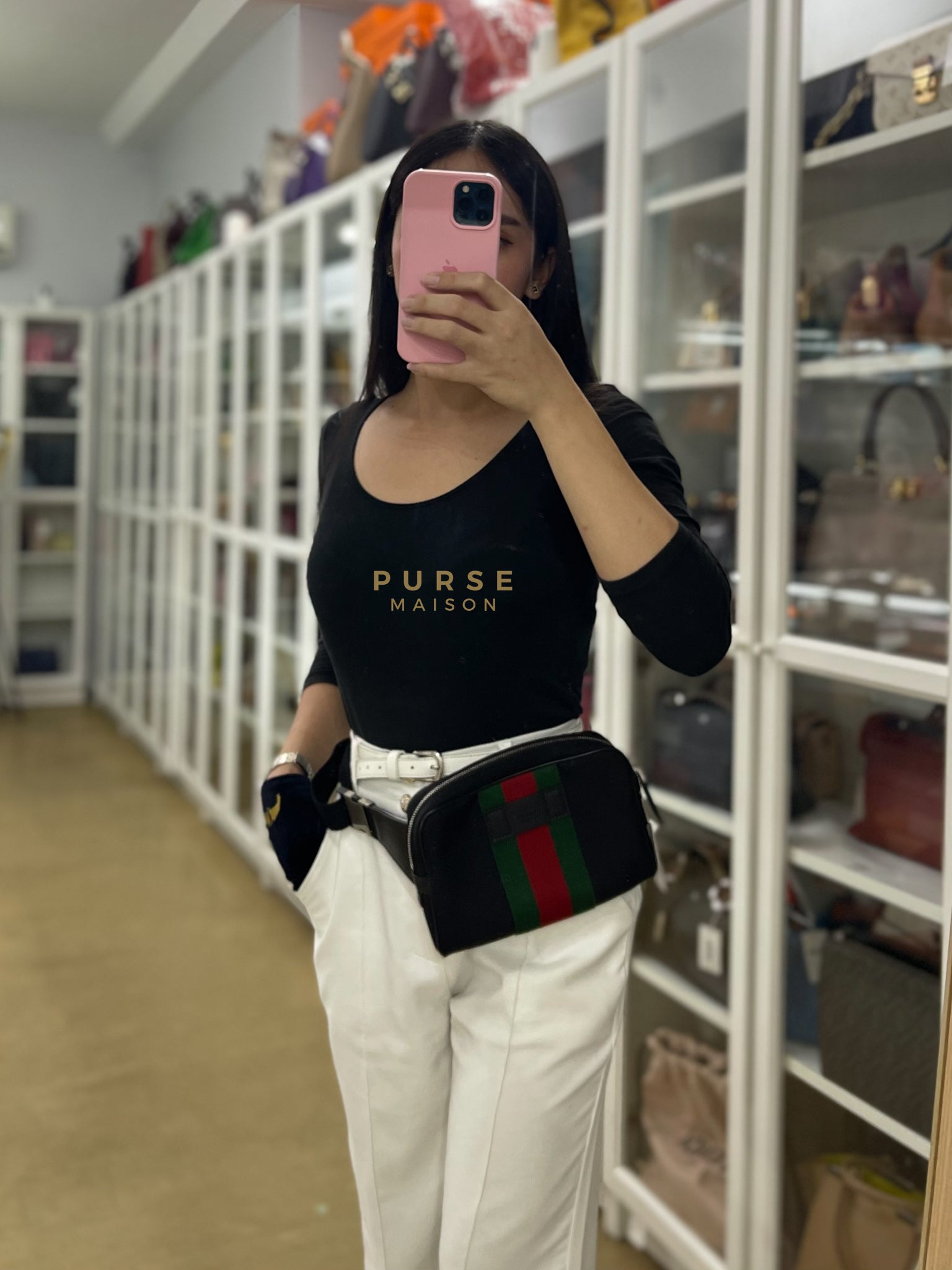 Techno Canvas Black Belt Bag | Purse Maison Luxury Bags Shop