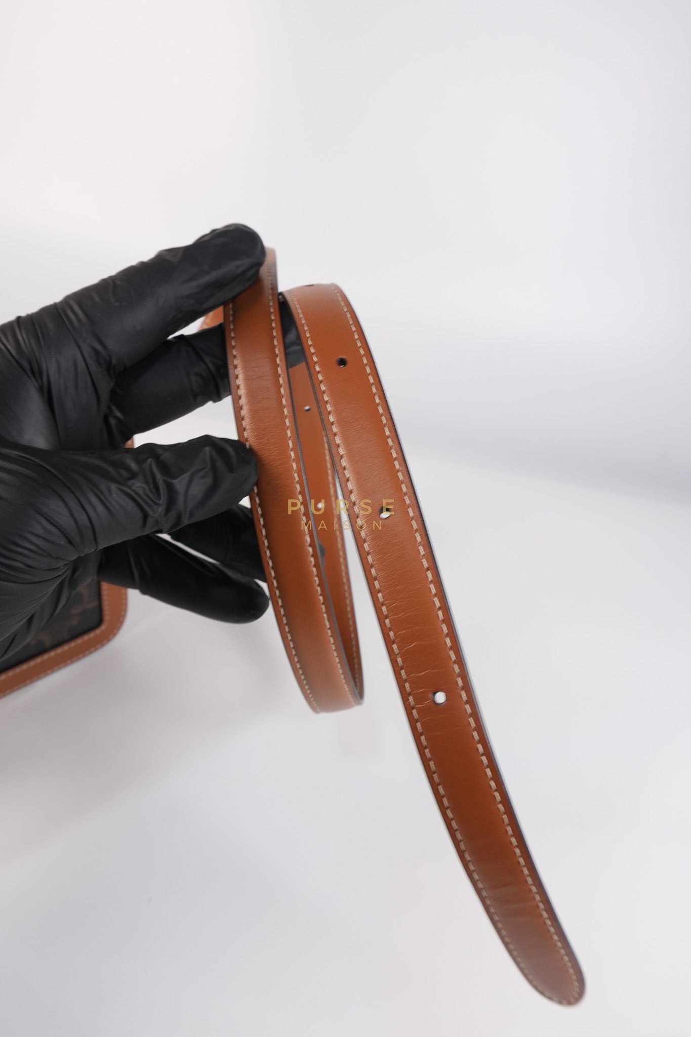 Teen Triomphe Bag in Tan Calfskin Triomphe Canvas & Gold Hardware | Purse Maison Luxury Bags Shop