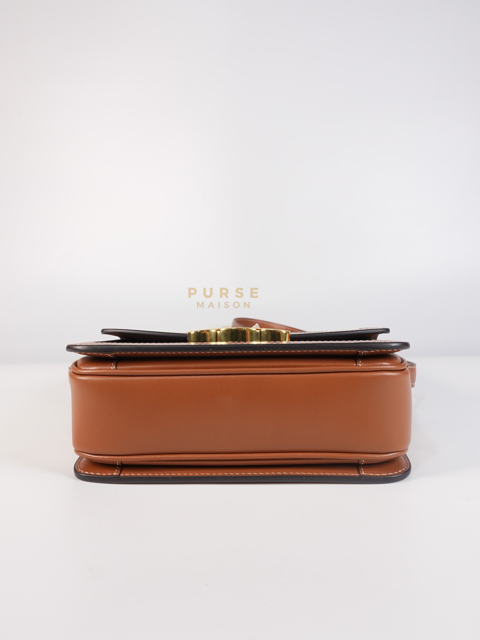 Teen Triomphe Bag in Tan Calfskin Triomphe Canvas & Gold Hardware | Purse Maison Luxury Bags Shop