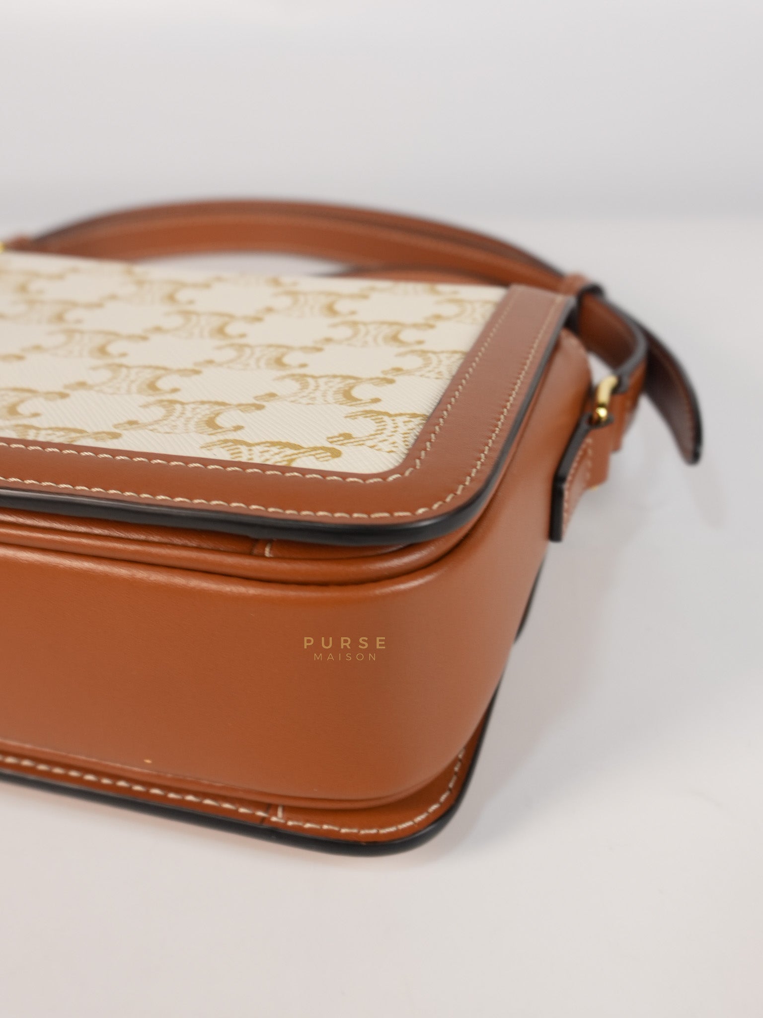 Teen Triomphe Cross Body Bag in White Triomphe Canvas and Calfskin | Purse Maison Luxury Bags Shop