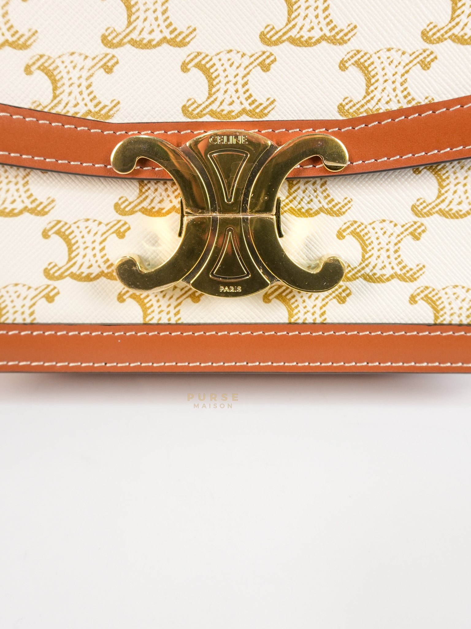 Teen Triomphe Cross Body Bag in White Triomphe Canvas and Calfskin | Purse Maison Luxury Bags Shop