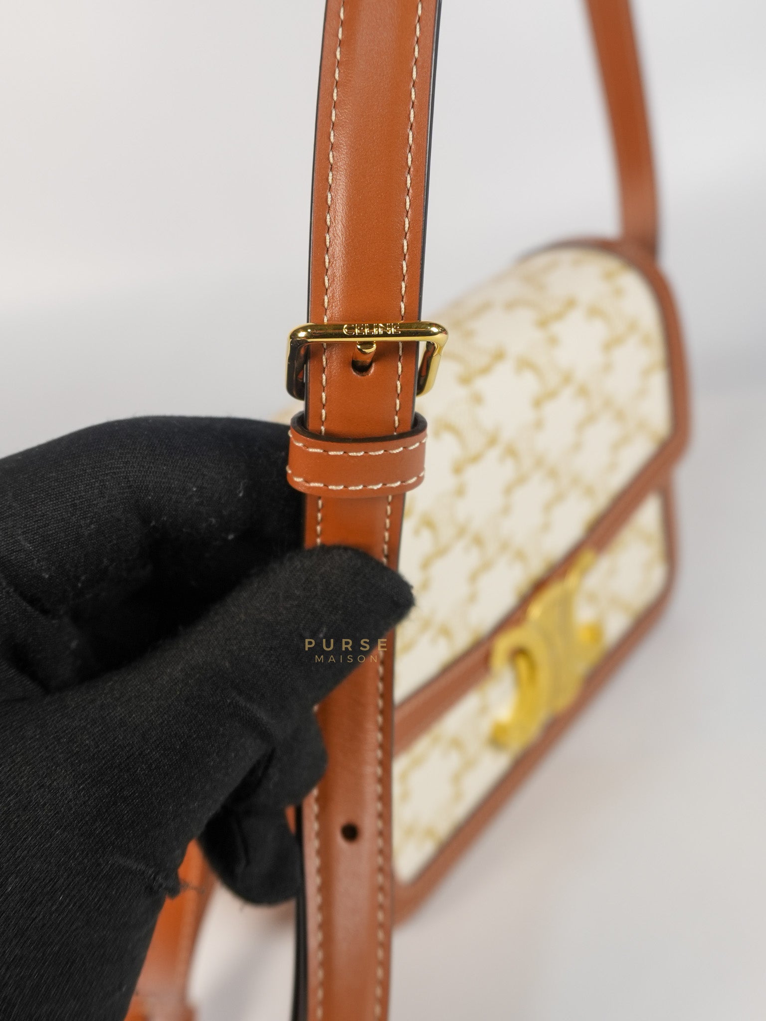 Teen Triomphe Cross Body Bag in White Triomphe Canvas and Calfskin | Purse Maison Luxury Bags Shop